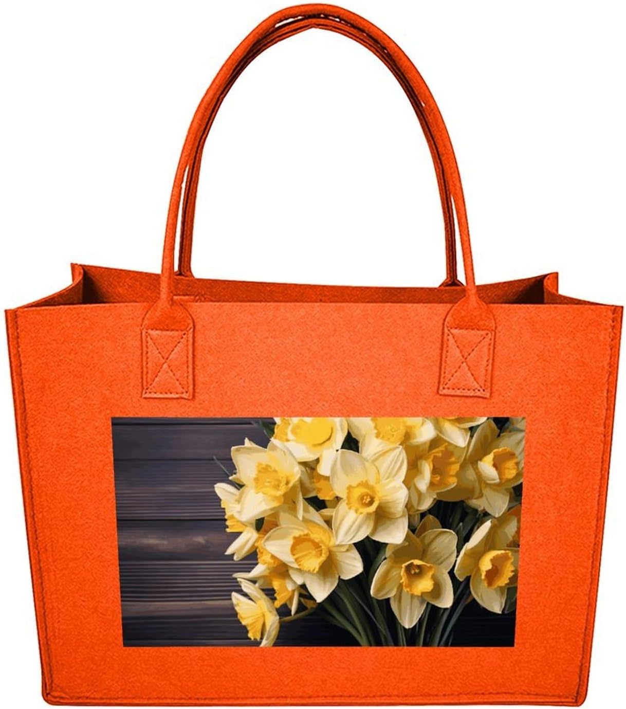 Bouquet of Daffodils Tote Bag for Unisex, Large Felt Shopping Bag with Handles, Handbag, Reusable Gift Bag