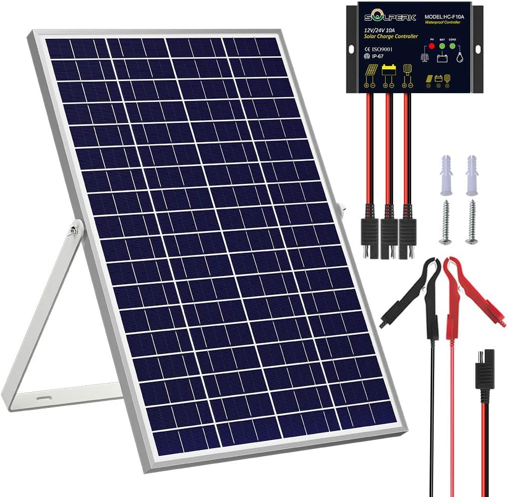 SOLPERKSolar Panel Kit 30W 24V, Intelligent Waterproof 10A PWM Controller, Home Outdoor Solar Battery Charger for RV Car Boat Marine Tractor Camping