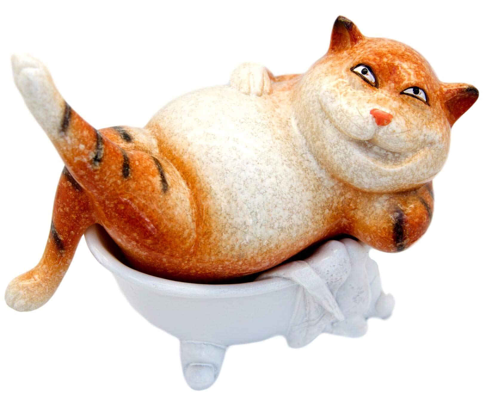 Aljec Ceramic Glazed Ginger Fat Cat in the Bath Ornament Figurine for Cat Lovers