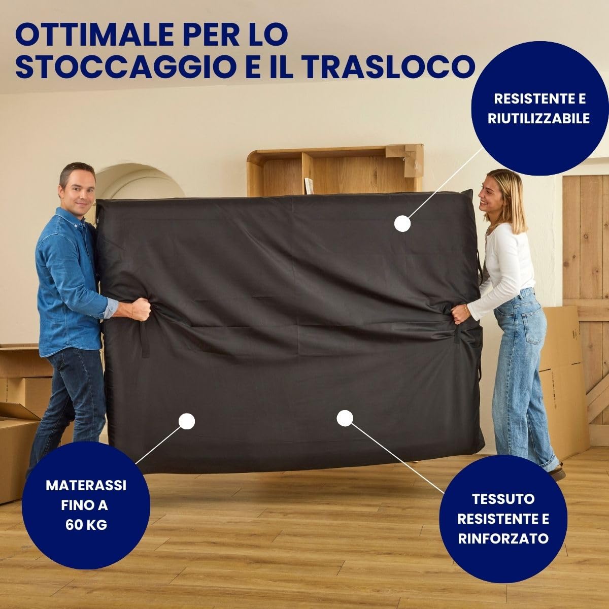 Dreamway - Custodia Protettiva per Materasso matrimoniale 180x200 - Resistente e Impermeabile - Perfetta per Trasloco, Stoccaggio o Trasporto - Certificata Oeko-Tex