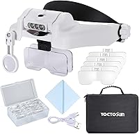 Vista 1 de YOCTOSUN Lupas con Luz 1X-14X, Lupa de Diadema LED Recargable con 6 Lentes y Estuche de Almacenamiento, Visor de Aumento de Cabeza Manos Libres