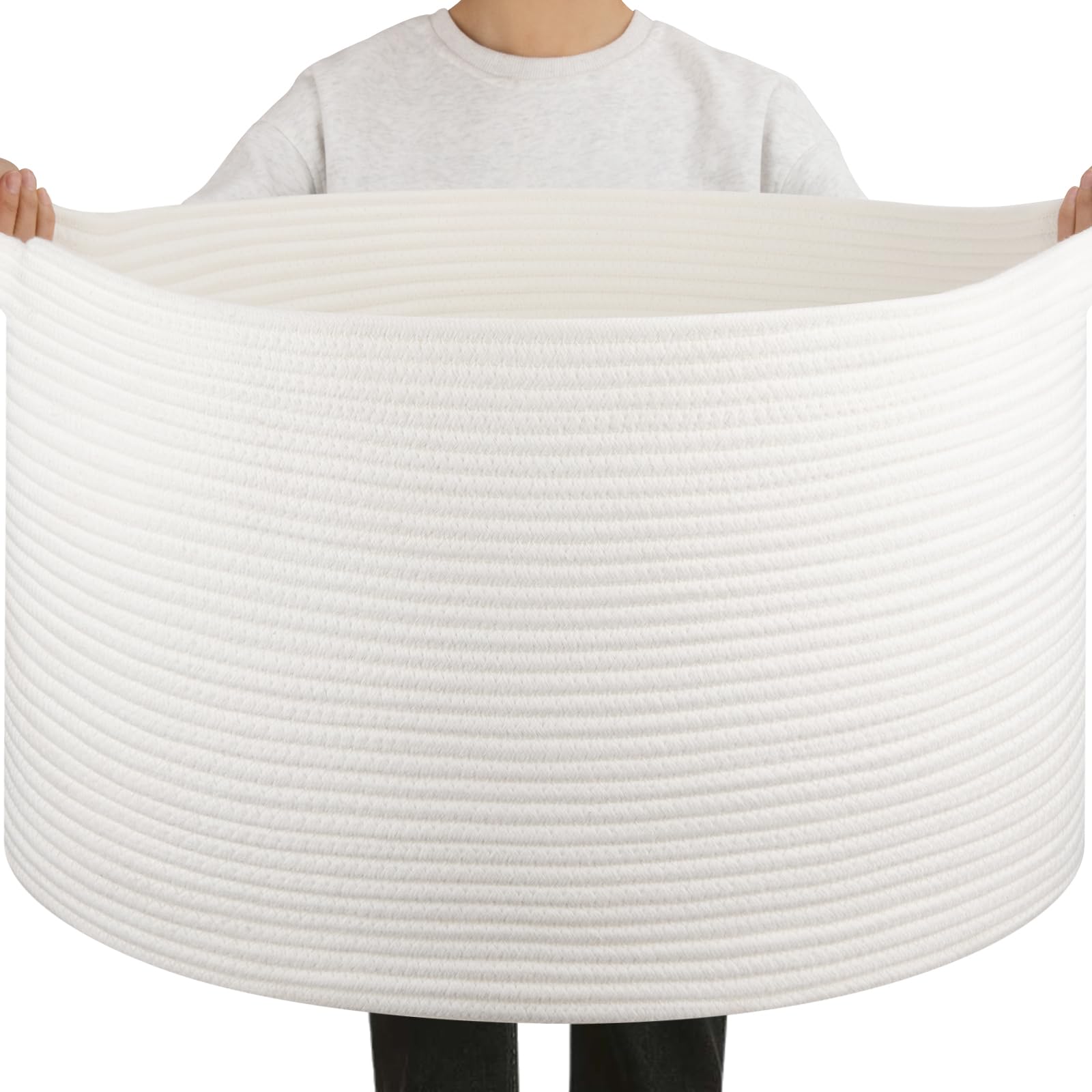 OIAHOMY 90L Blanket Basket for Living Room, Large Basket 23" x 23" x 13" with Handle, Laundry Hamper for Blankets, Pillows, Toy Storage for Kids, Dogs