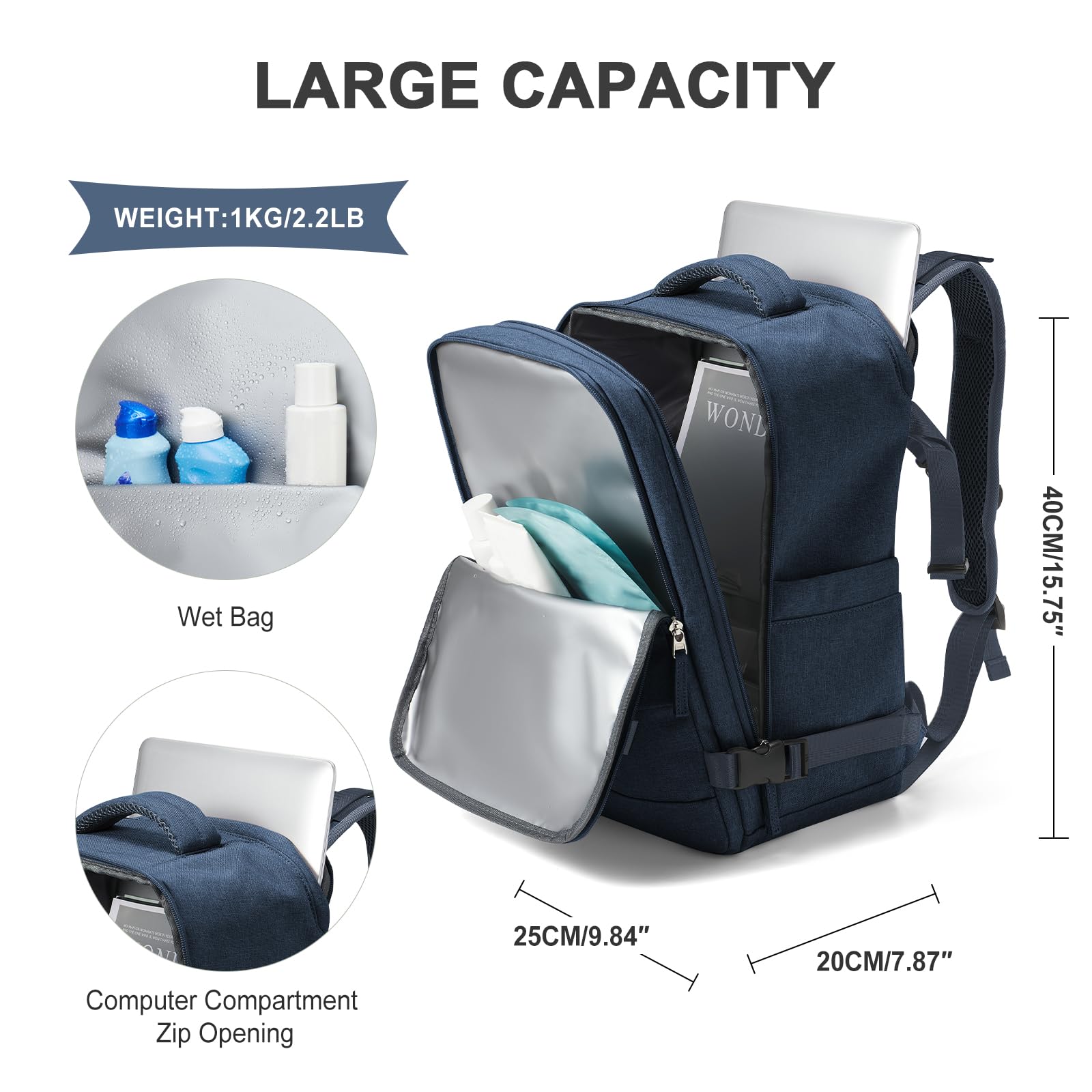 SZLX Zaino da viaggio grande da donna da viaggio zaino da escursionismo sportivo da esterno impermeabile zaino da scuola casual laptop da 14 pollici con porta di ricarica USB scomparto per scarpe