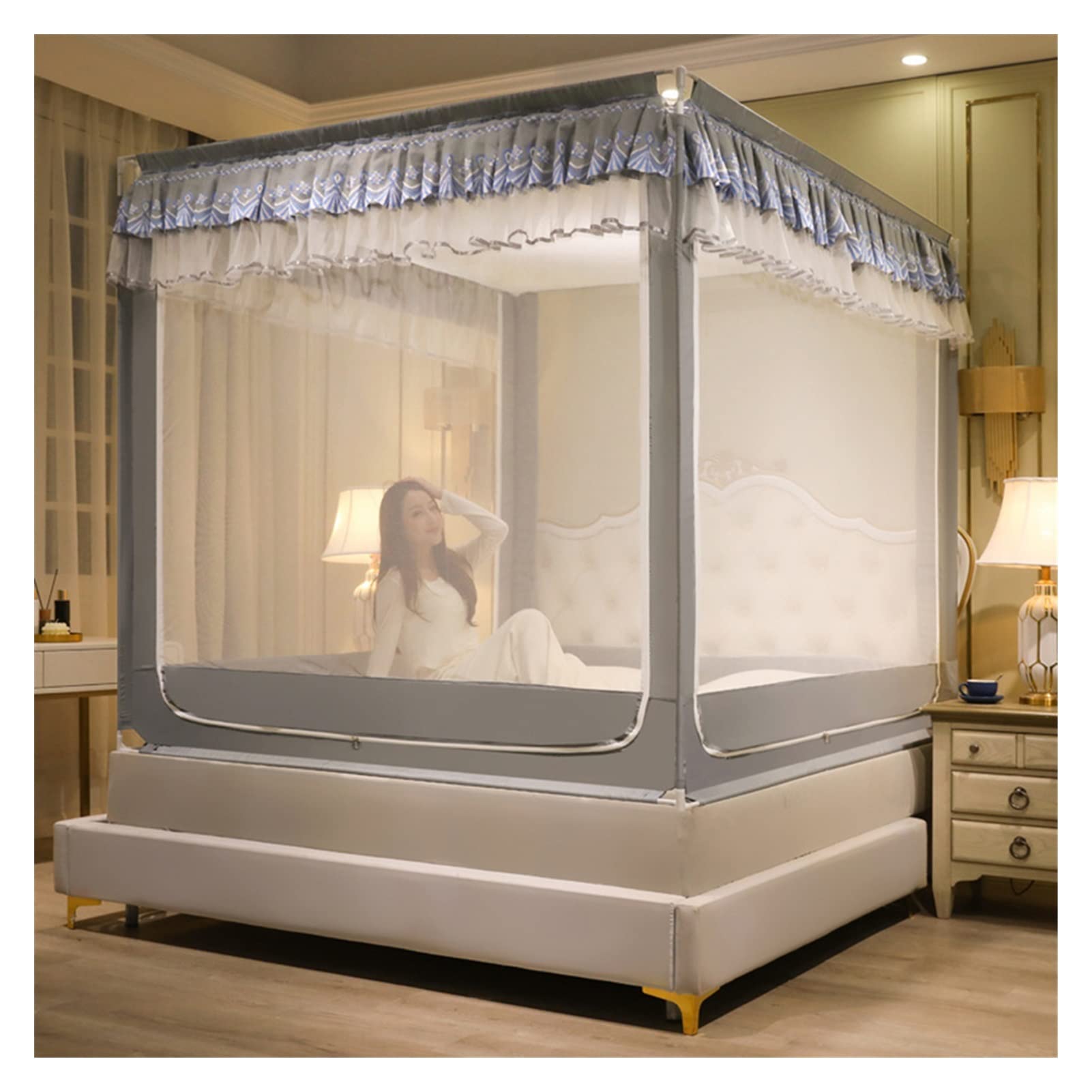 DXTFDHB Bed Canopy Curtain Bed Netting Full Size Elegant Bed Canopies Drapes(Grey,120 * 200cm)