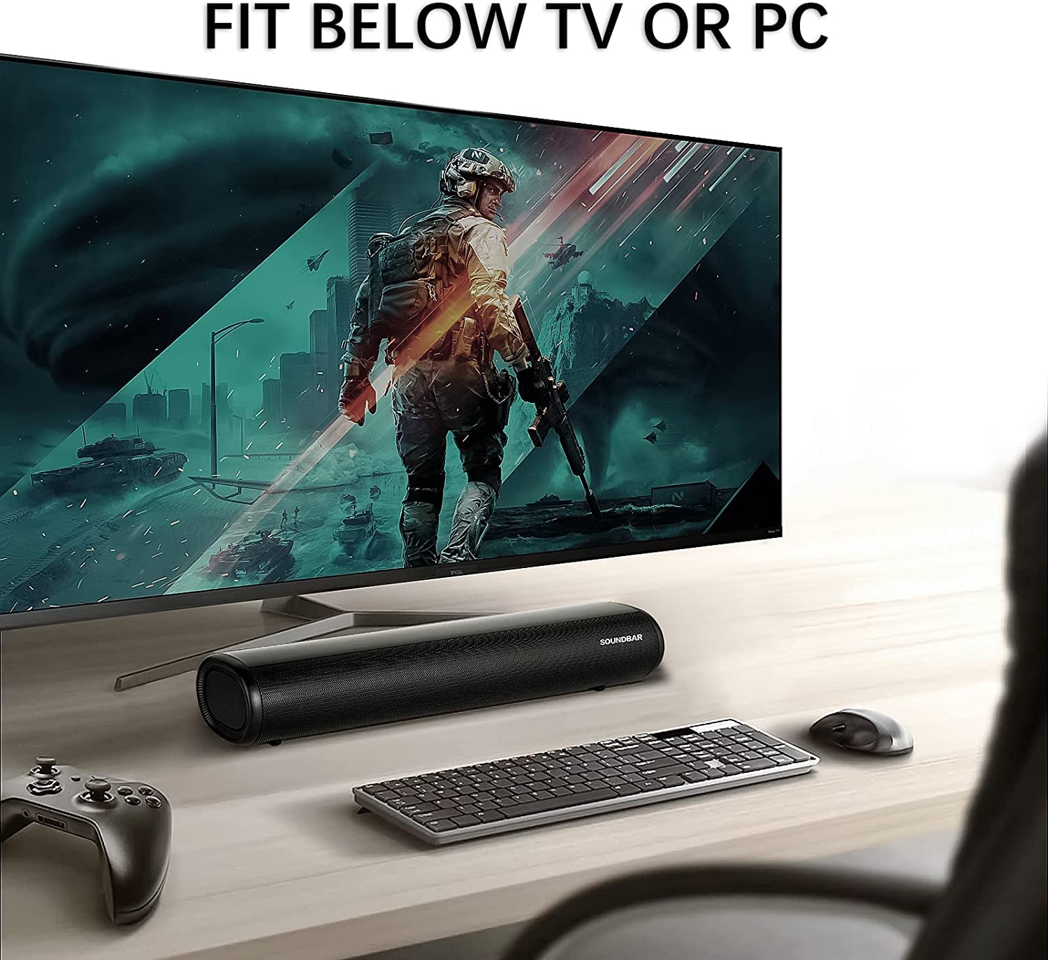 TKMARS Barra Soundbar TV Bluetooth, Mini Bluetooth Wireless Surround TV, Ottico/Ausiliario/USB, Controllo Remoto Barra Sound per PC, Telefono Cellulare, Televisione, Computer, IPad（50cm）