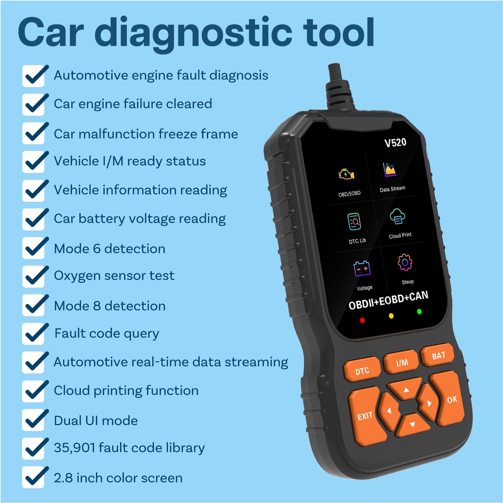 OBD2 Diagnosis Herramienta Diagnóstico por MMOBIEL - Lector Códigos Check Engine con Reset, I/M Readiness, Modo 6/8 y más – Car OBDII/EOBD Diagnosis Lector Código para Coches Aptos al Protocolo OBD2