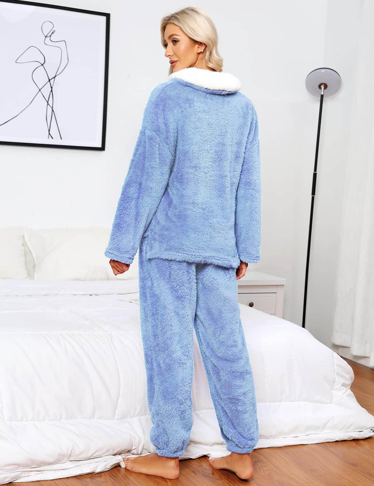 TOMEEK Set Pigiama Invernale da Donna Set da Pigiama a Maniche Lunghe in Pile Set da Salotto Morbido Caldo per la Casa con Felpa e Pantaloni