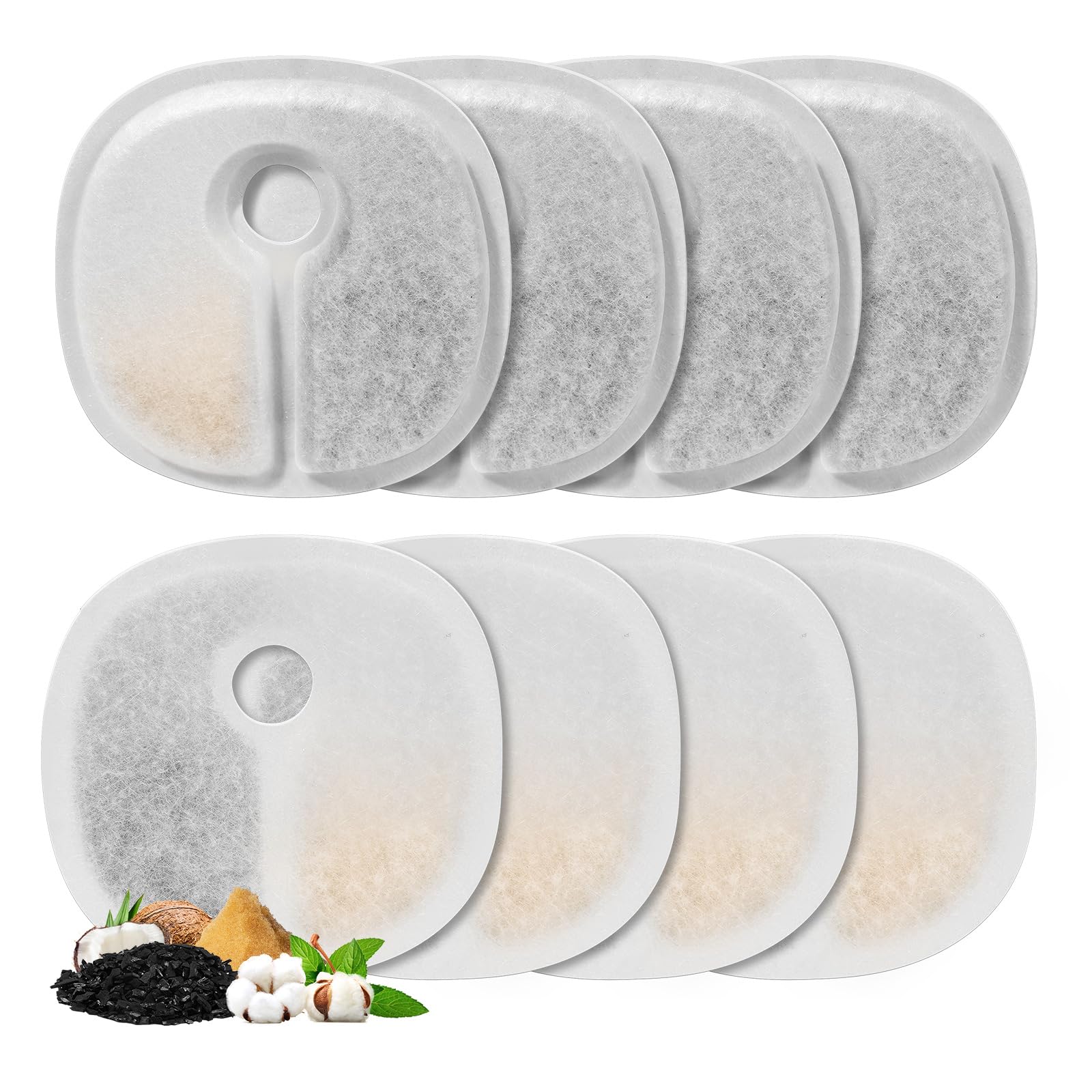 8 Pack Replacement Filters for 2L/67oz Pumpless Cat Water Fountain, BFLICROY Cat Water Fountain Filters, Multiple Filtration Pet Fountain Filter
