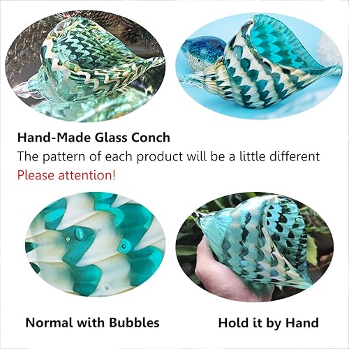 Vista 3 de Qf Hand Blown Seashell, Beautiful Home Decor, Handmade Glass Art, Glass Conch