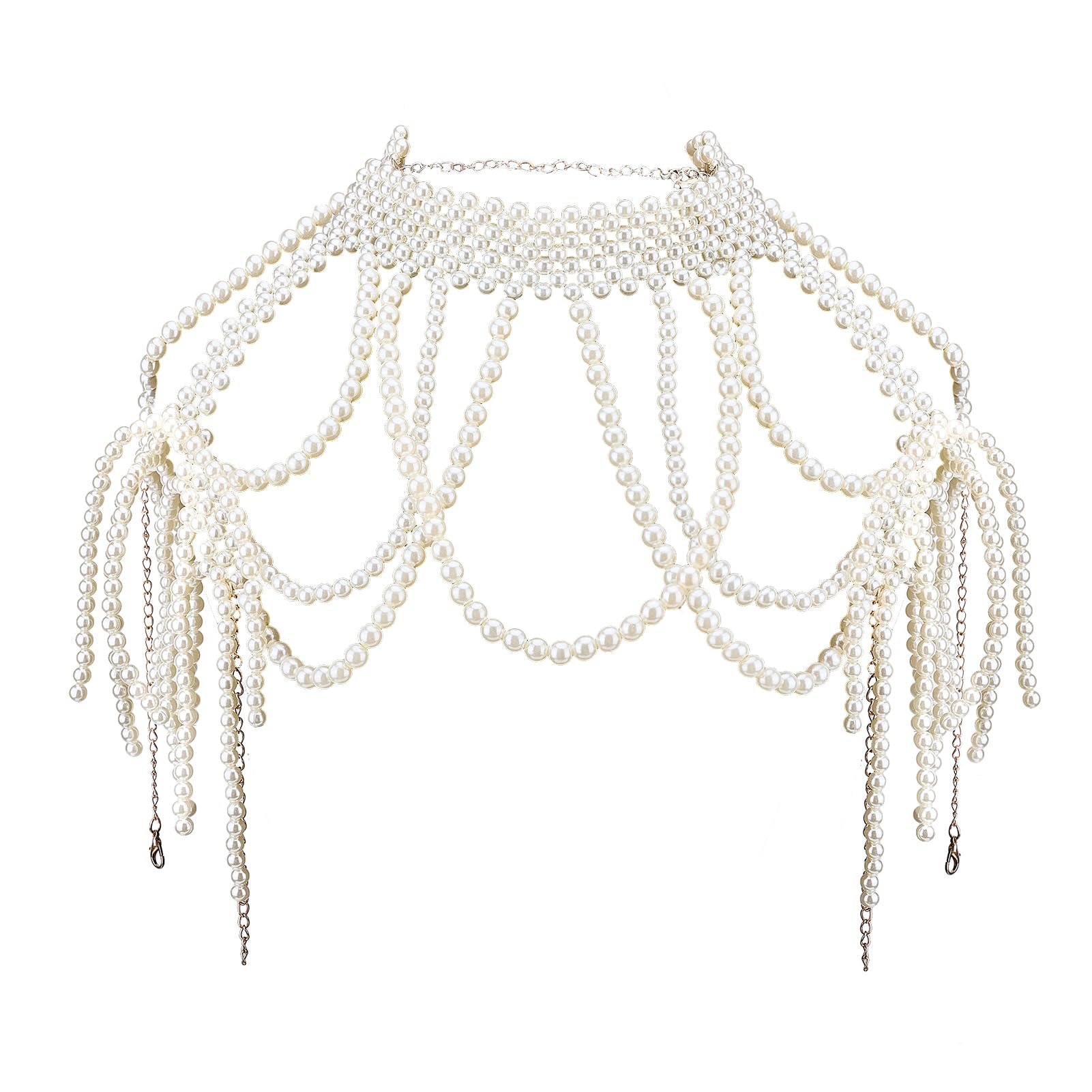 Collares de Perlas para el Hombro de NICENEEDED, Cadena para el Hombro Y la Espalda para Novia, Estilo Bohemio, con Múltiples Capas, Joyas Corporales para Playa de Verano