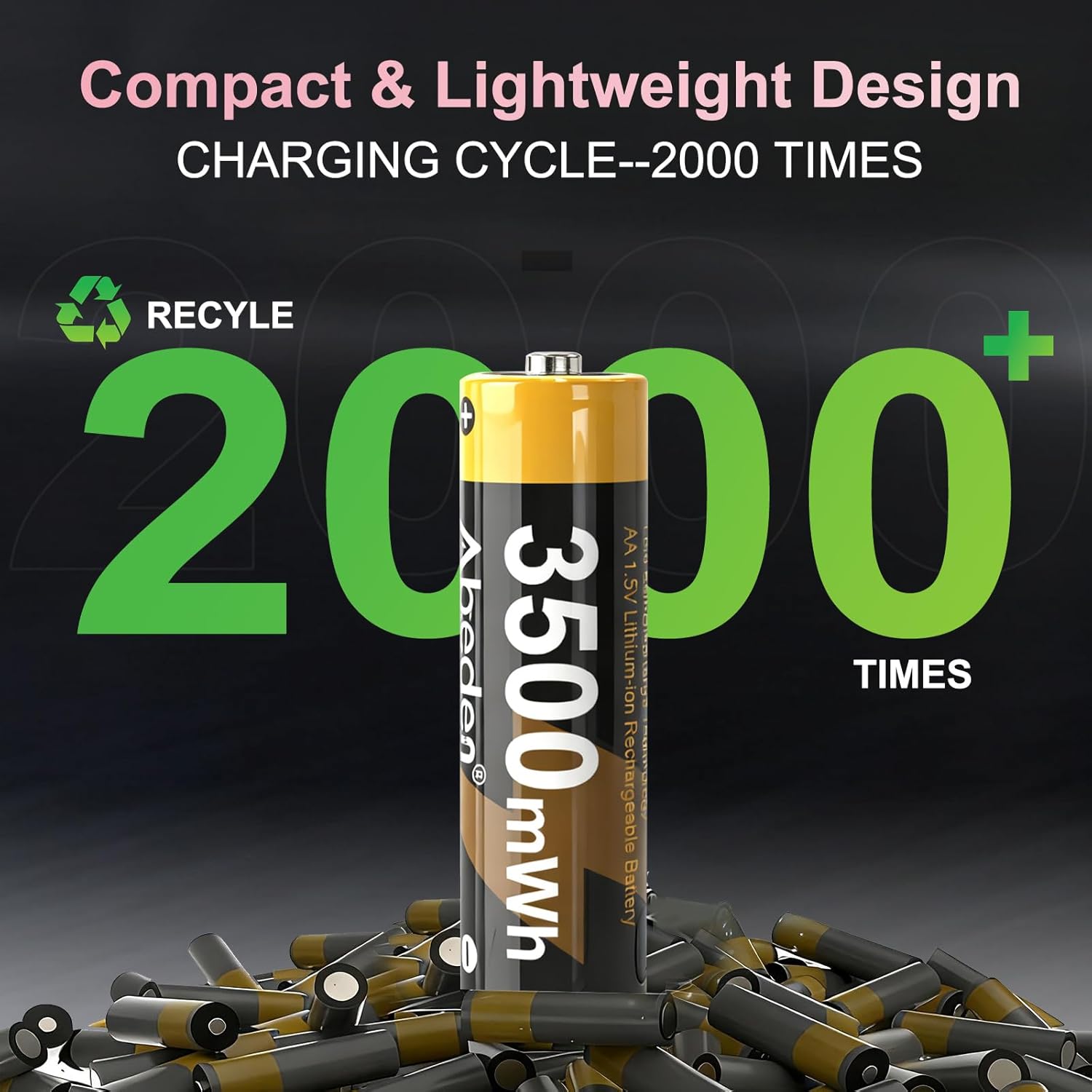 Abeden Rechargeable AA Batteries with Fast Charger, 8Pack 3500mWh 1.5V Lithium Double A Batteries,High Capacity,Rechargeable up to 2000 Times,Pink
