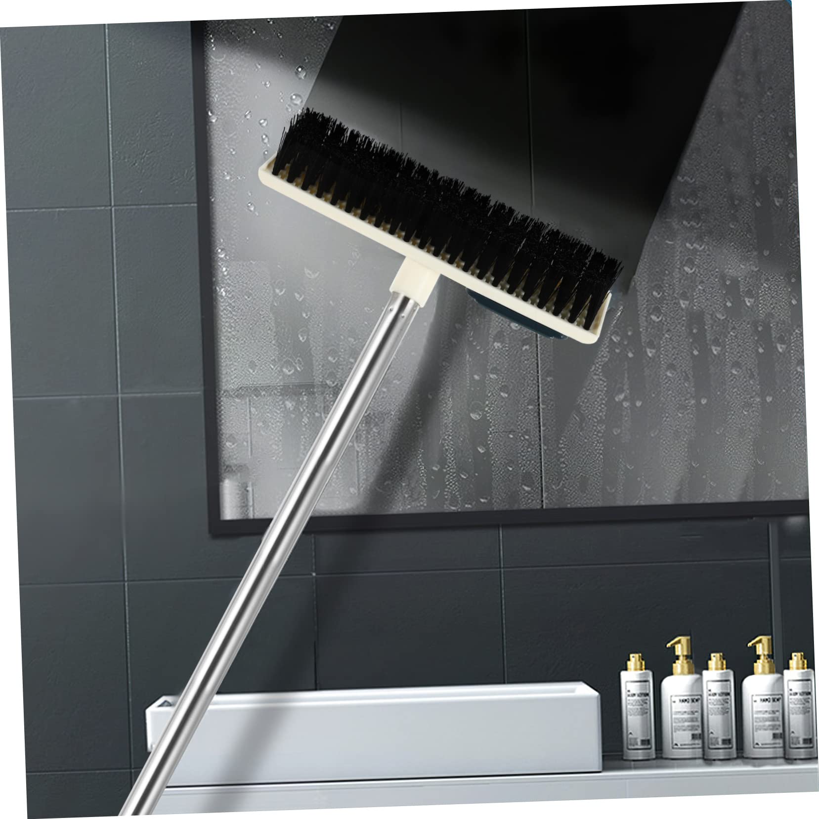 VILLFUL Floor Brush Shower Brush Shower Scrubber for Cleaning Broom and Dustpan Floor Scrub Brush Glass Clean Brush Tile Grout Scrub Brush with Long Handle White Window Plastic Squeegee