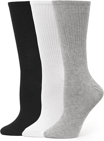 HUE Womens Casual Ribbed Must-have Crew Lightweight Athletic Socks 3 Pair Pack