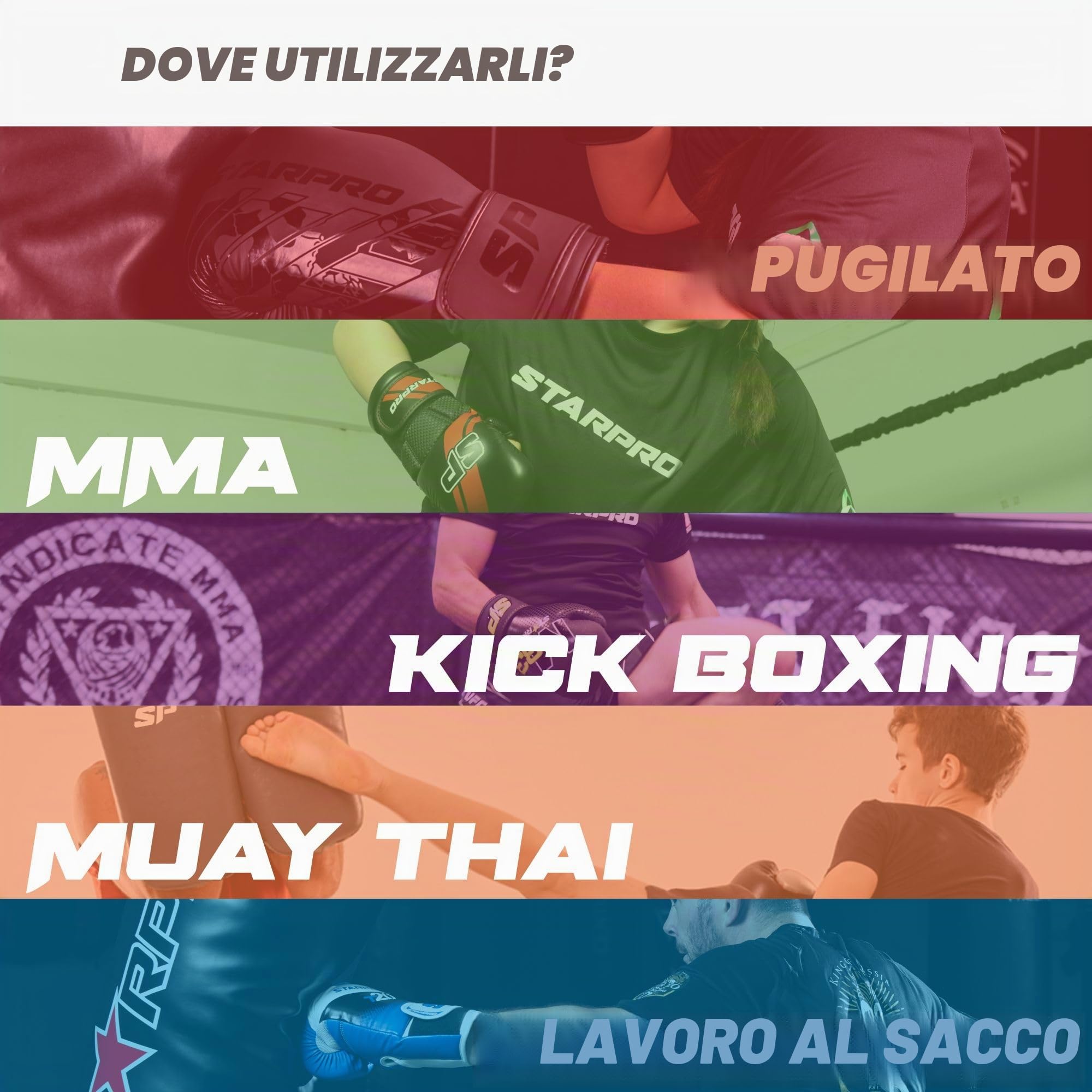 Starpro Guantoni da boxe neri premium | Pelle PU | Vestibilità ergonomica, schiuma ad alta densità, supporto per il polso, ideali per l'allenamento e lo sparring