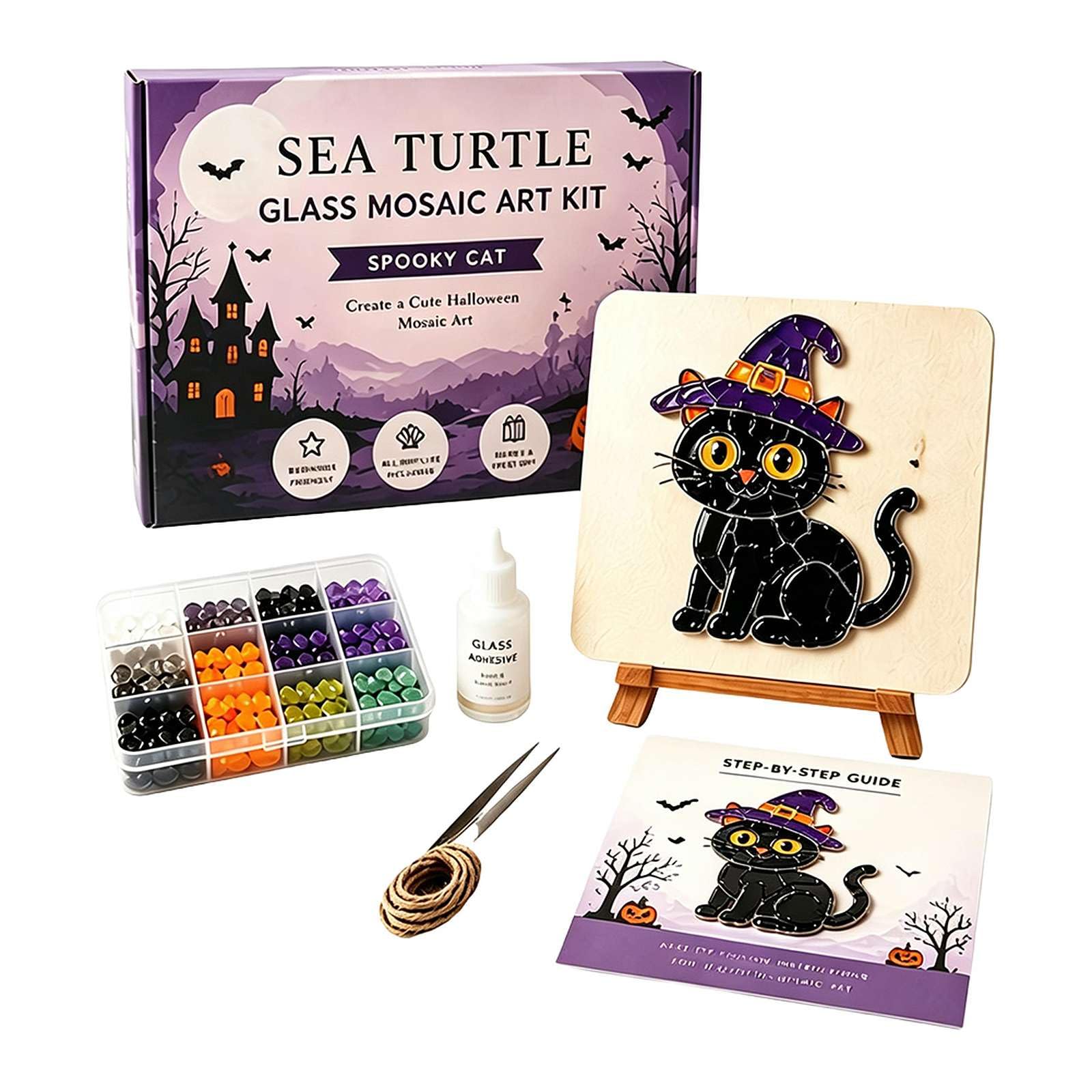 Halloween Sea Glass Art Kit DIY Mosaic Craft Set with Colorful Glass Pieces