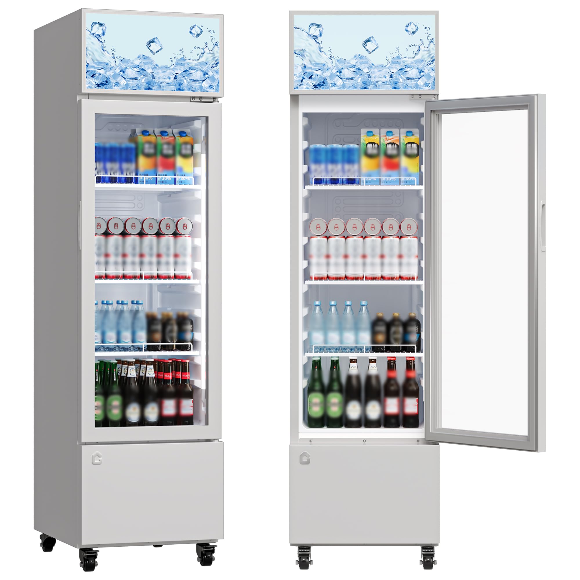 Garvee Commercial Beverage Refrigerator, One Glass Door Display Refrigerator with 360° Circulation Cooling, Frost-Free, Adjustable Shelves Merchandiser Fridge Upright Cooler, Energy-Saving Comp