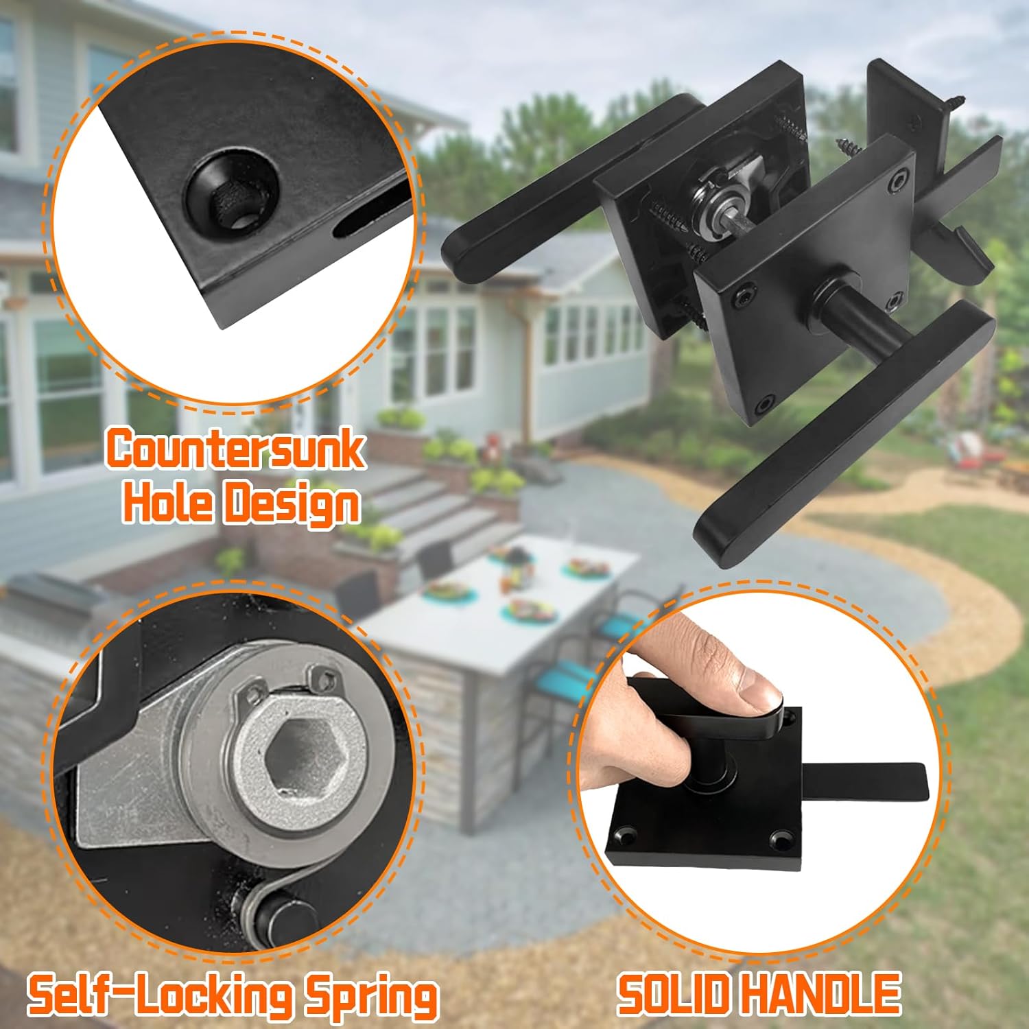 Double Sided Gate Latch, Heavy Duty Black Gate Latch for Wooden Fence, Aluminum Swinging Door Latch Gate Hardware for Outdoor Fence, Matte Black Fence Latch for Wooden Gates, Pool Gate