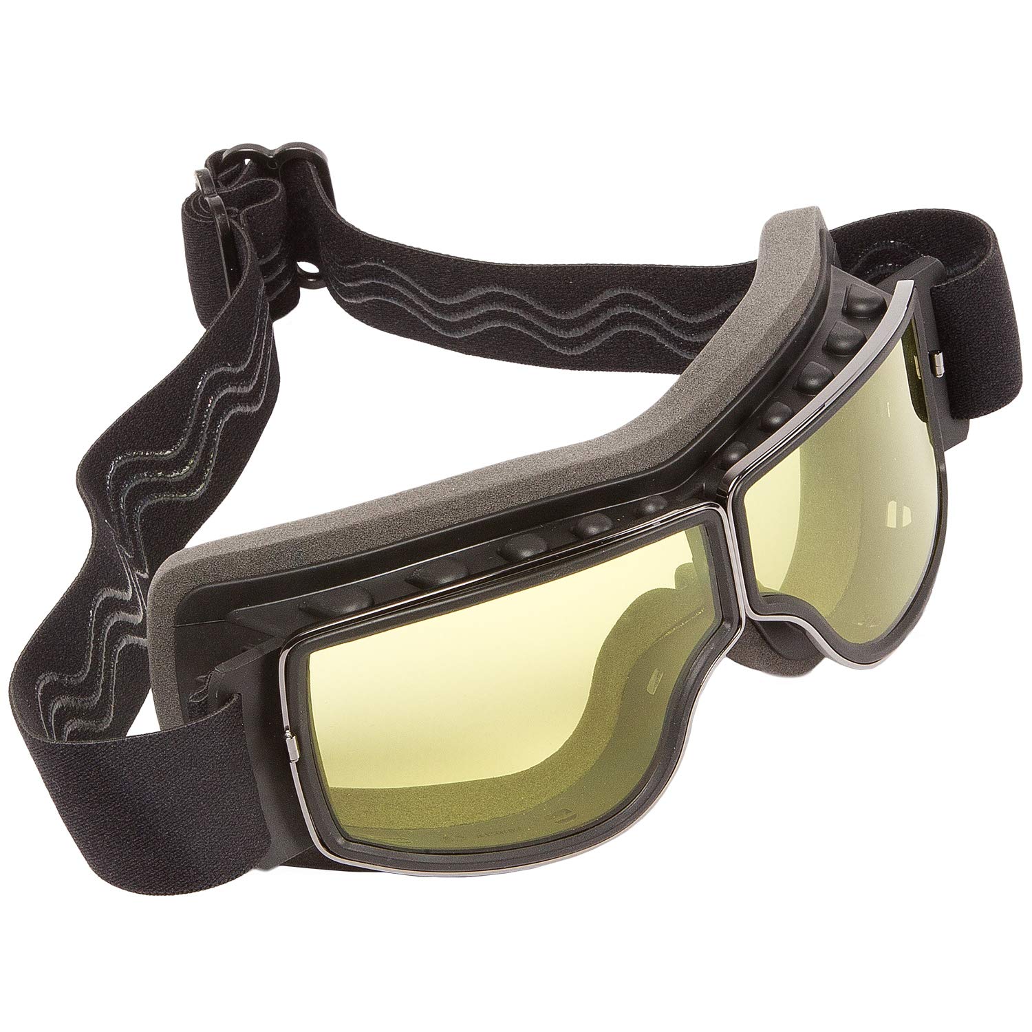 PiWear® Nevada YT Retro Motorrad Oldtimer Brille Überbrille für Brillenträger gelb getönt gepolstert Anti-Beschlag