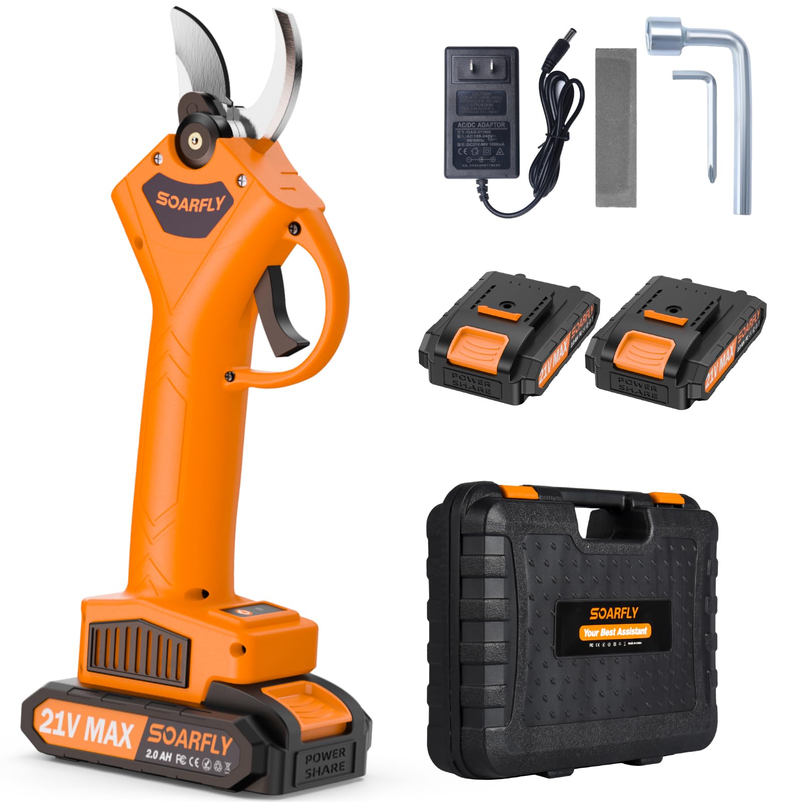 Electric Pruning Shears, 35mm 1.4'' Cutting Diameter Professional Cordless Electric Pruner for Tree Trimming Branch Cutter, (2Pcs 2000mAh Battery & 1 Charger Included), Orange, SEPS-02