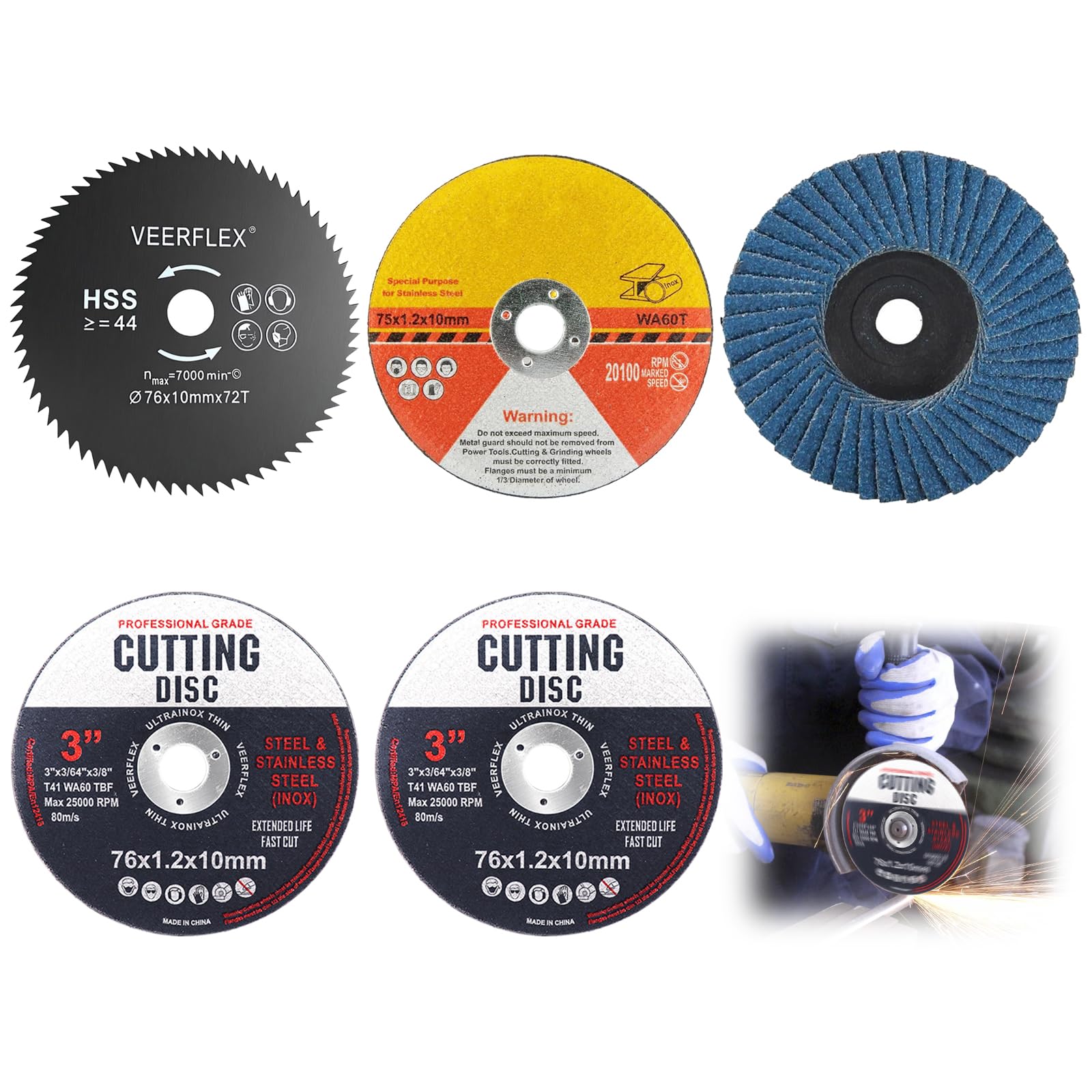 Lot de 5 disques de coupe de 76 mm