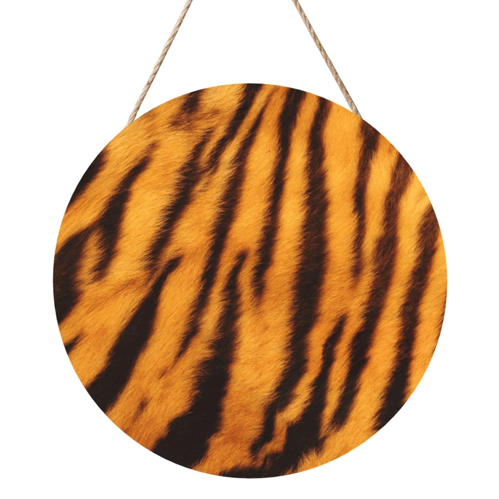 InOmak Tiger Striped Pattern, Round Wood Panel Painting 12 in, Wall Hanging Painting For Home
