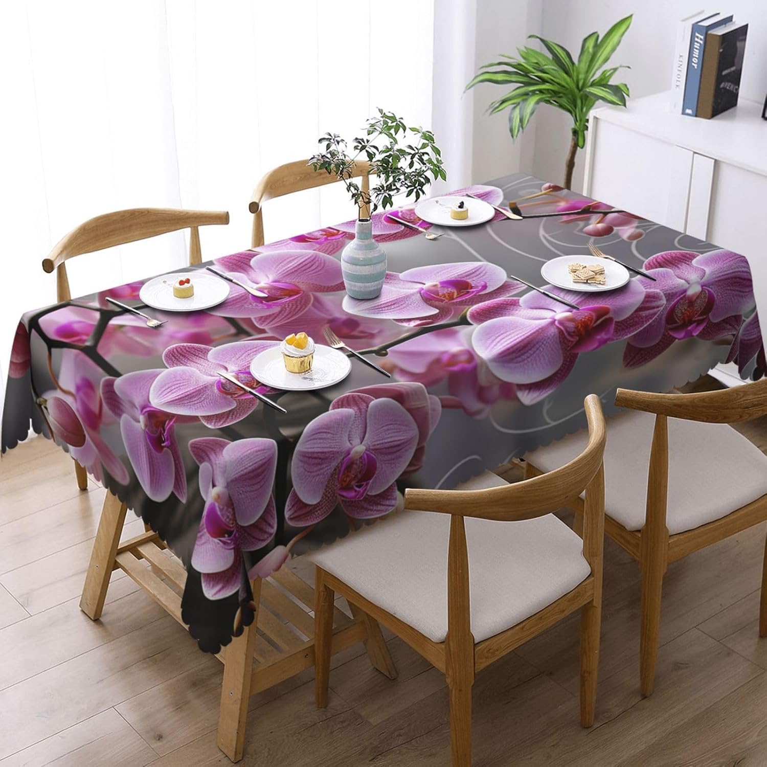 Mantel Mesa Rectangular Orquídea Morada, Manteles Antimanchas Orquídeas, 3D Impresión Mantel Impermeable Lavable para Cocina Salón Comedor, 140x300 cm Q.P1720