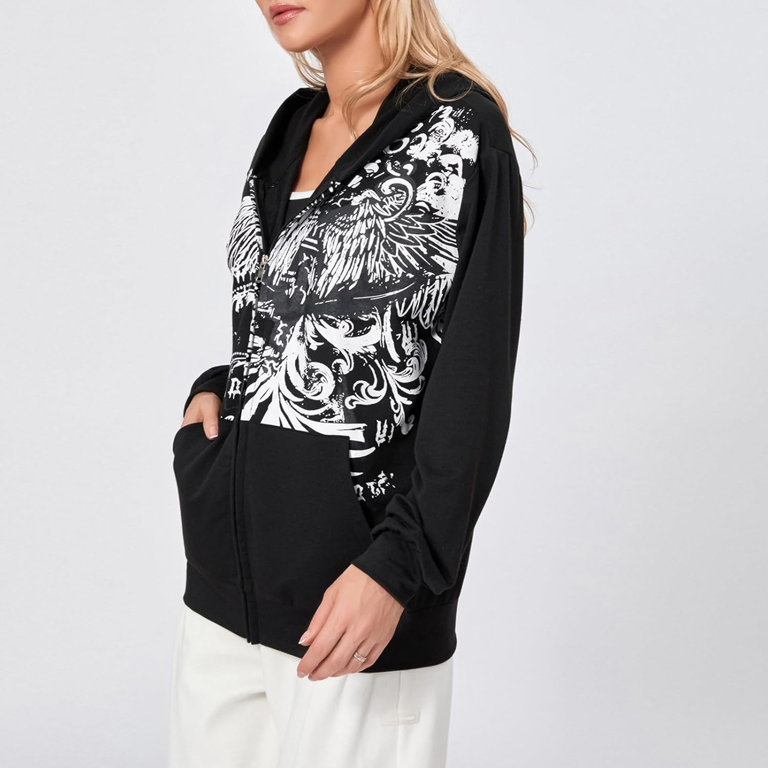 Karwuiio Women Men Zip Up Hoodie Y2k Vintage Graphic Oversized Sweatshirt Jacket Pullover Coats Gothic Streetwear - Image 5