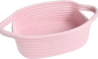 ABenkle Small Storage Basket, Mini Basket, Cute Tiny Cotton Rope Woven Basket, Shelf Basket, Boho Decorative Toy Dog Cat Basket for Nursery, Bedroom, Spa, Empty Gift Basket - XS, Pink