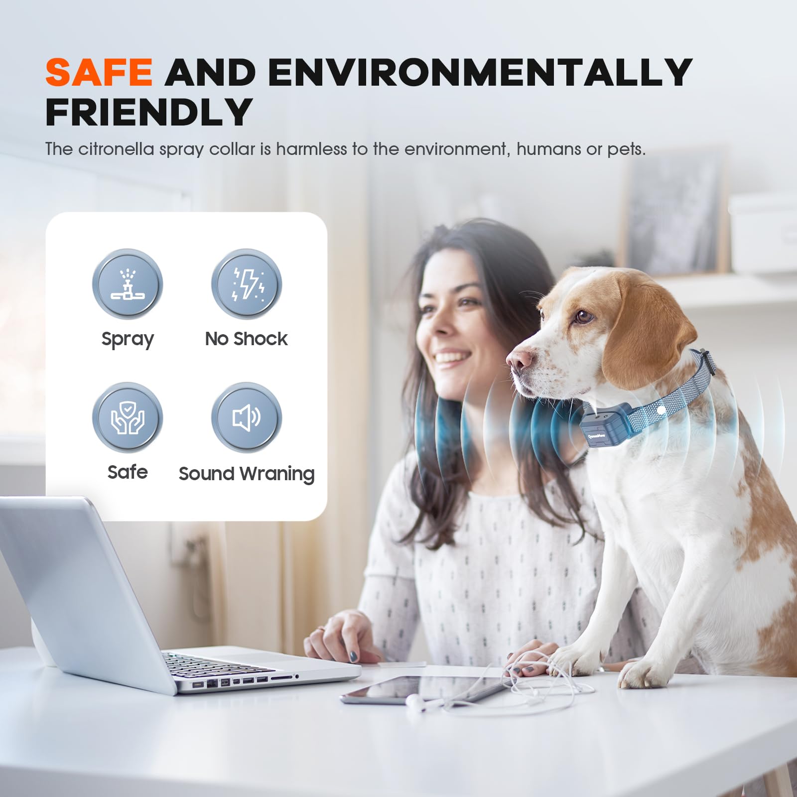 Collare Antiabbaio per Cani, Collare Antiabbaio a Spruzzo con 3 Livelli di Sensibilità e Spruzzo Regolabili, CollareAntiabbaio per Cani alla Citronella Impermeabile e Ricaricabile con 2 Cinturini
