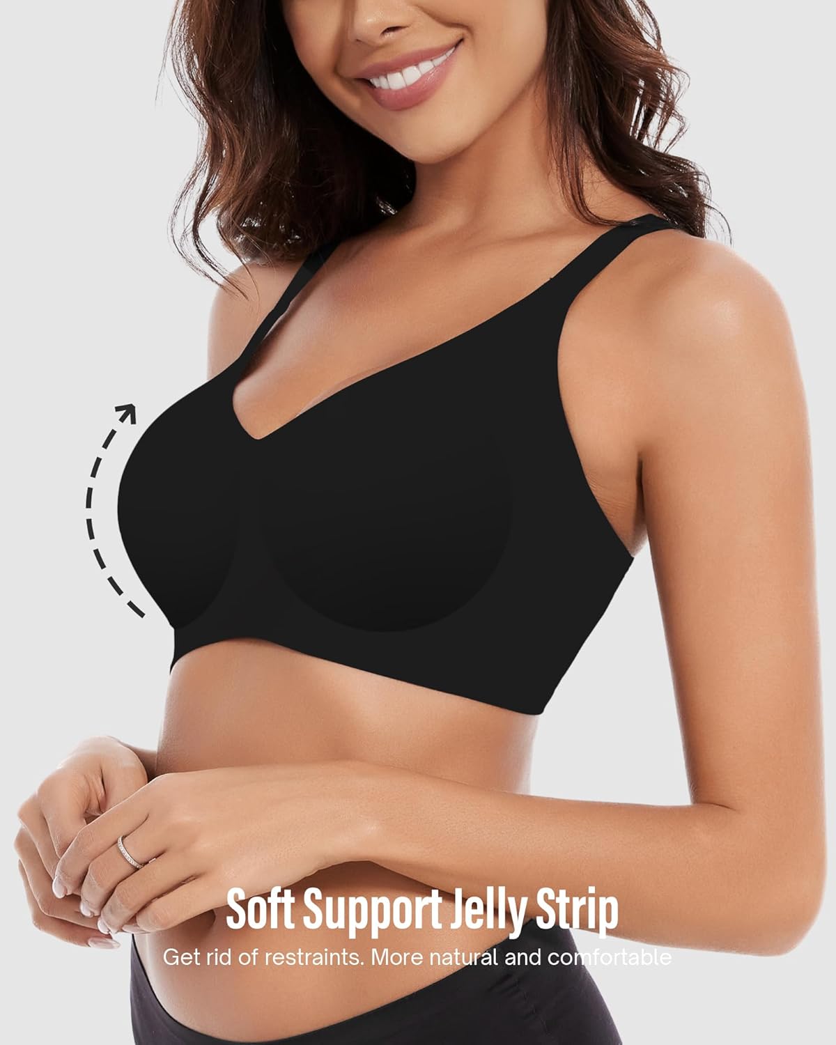 Womens Seamless Bras No Underwire Push Up V Neck Wireless Bralettes with Soft Support Full Coverage Floral Bra - Image 2