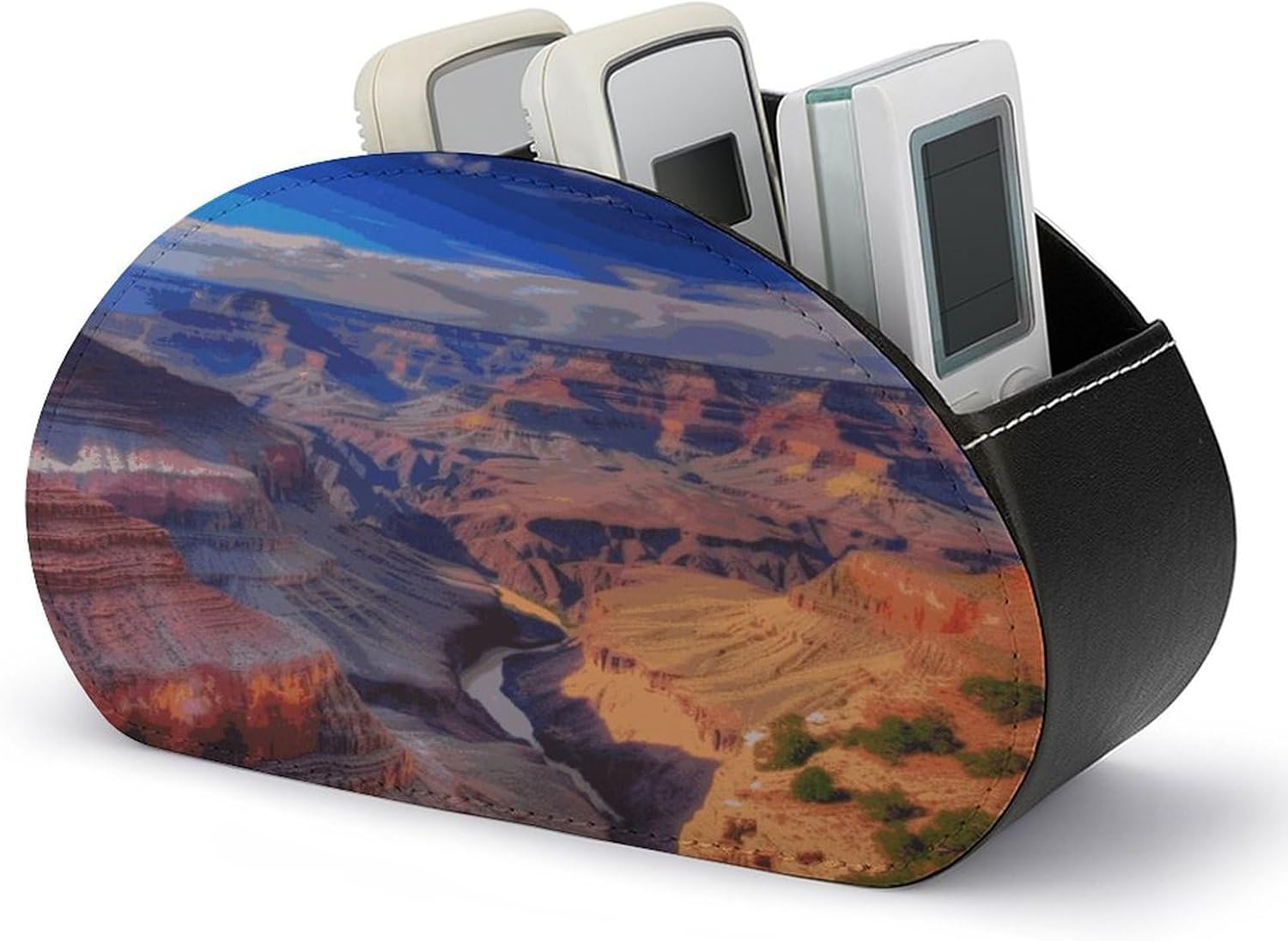 Leather Remote Control Holder Storage Container, WithBeauty Grand Canyon Printed Living Room Media Storage Organizer, with 5 Compartments for TV Remote Phone Caddy Eyeglasses