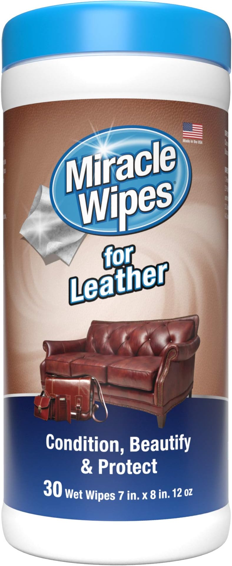 MiracleWipes for Leather Cleaning & Conditioning - Vehicle, Furniture, Shoes, Jacket, Interior, Upholstery - Clean, Protect, Moisturize - UV Protection, Help Prevent Fading, Cracking - (30 Count)