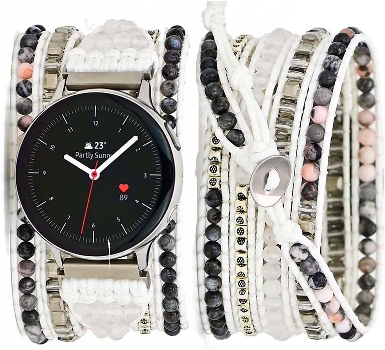 Boho Beaded Bracelet Band for Women Compatible with Samsung Galaxy Watch 7/6/5/4/FE/Active 2 40mm 44mm/Watch 6 Classic 43mm 47mm/Watch 5 Pro 45mm,Handmade Wraps Chakra 20mm Watch Strap