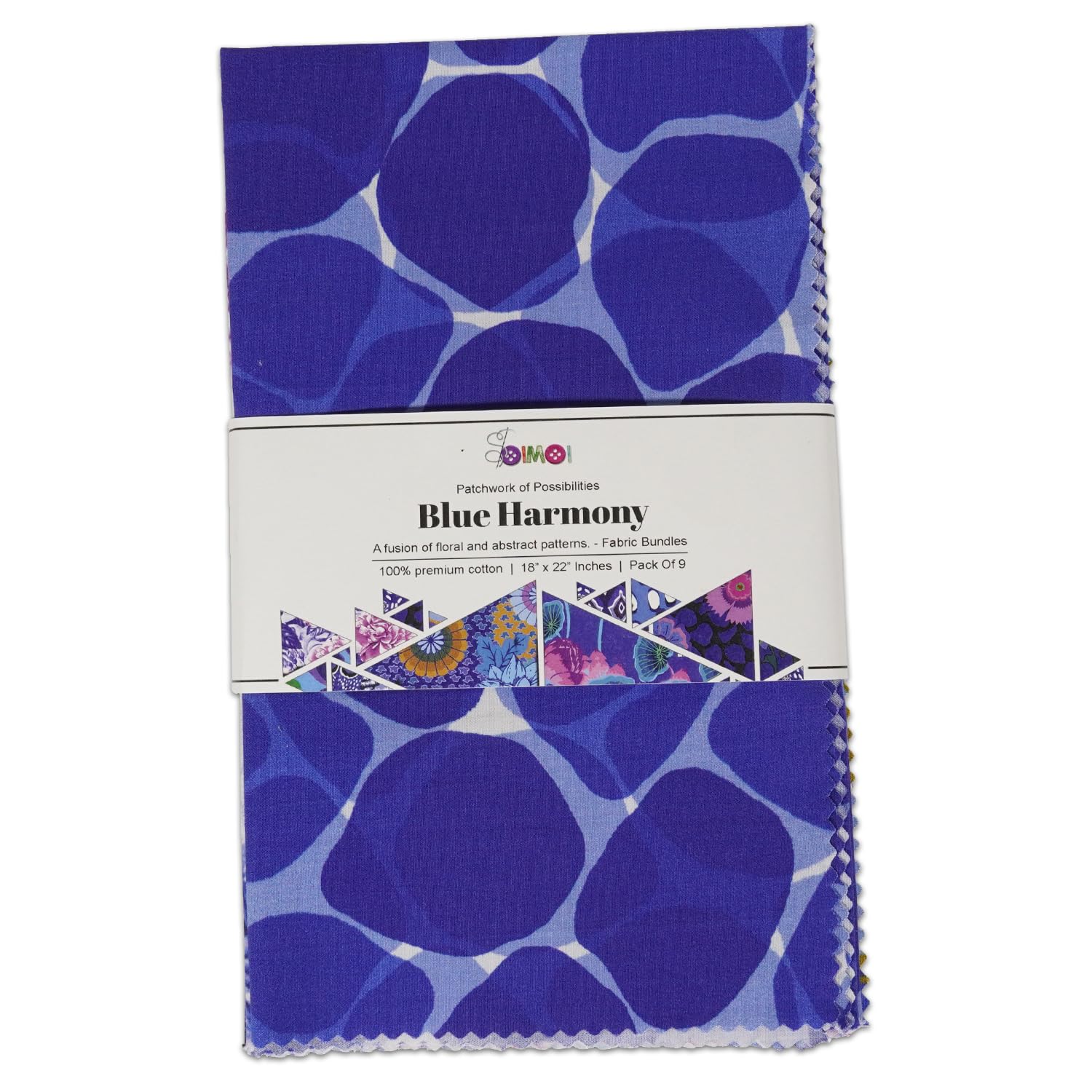 Soimoi 9 Pezzi Fat Quarter Bundle Tessuto di Cotone 100%, Forniture per Fai da Te Tessuto Patchwork Quilting, Tessuto per Cuscini Patchwork Quilting Tessuto di Cotone per 18" x 22" - Blue Harmony