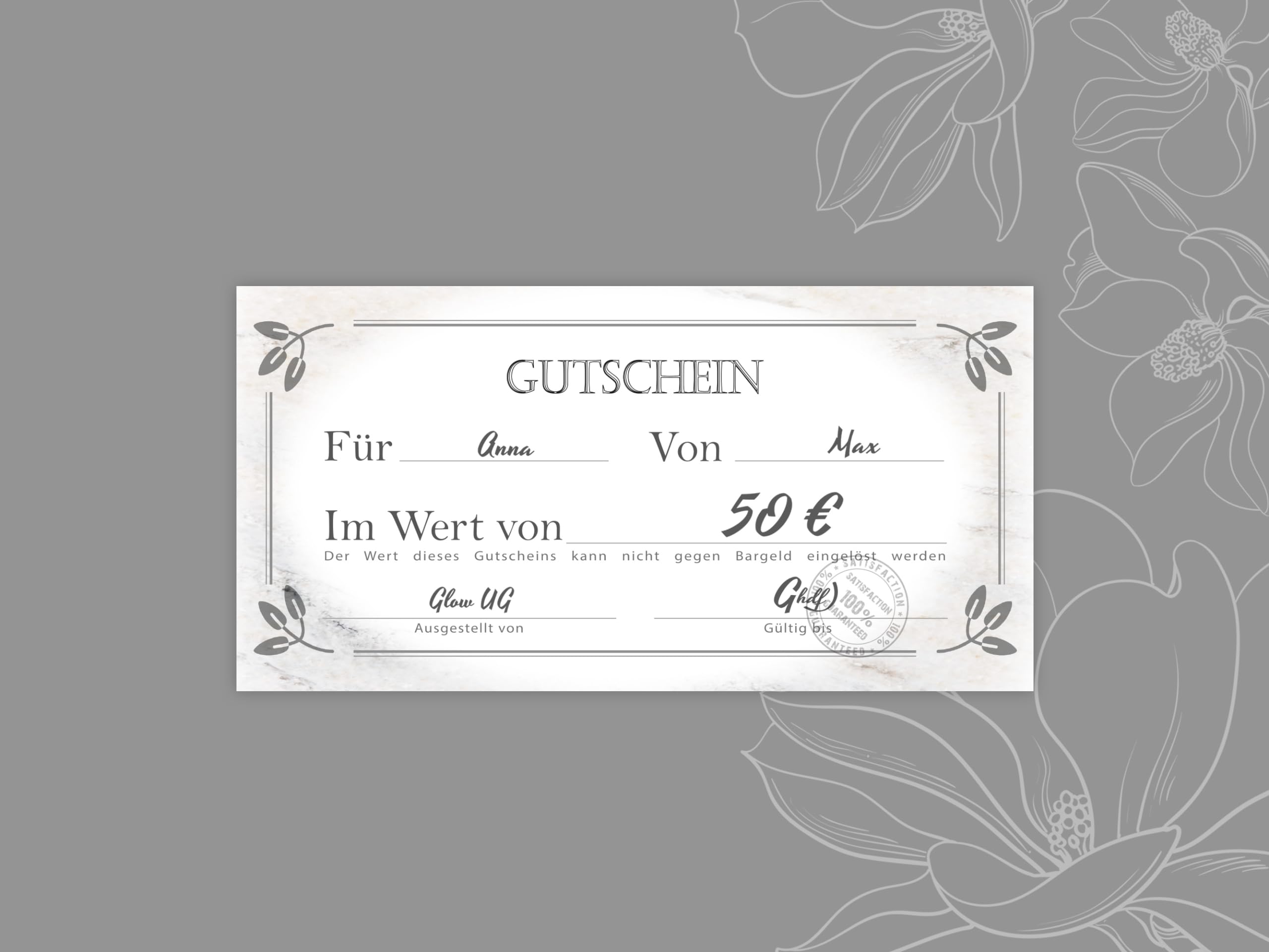 250 Geschenkgutscheine DIN lang plus (21 x 10,5 cm) Elegantes Motiv Vintage Marmor grau schwarz. Blanko Gutscheine zum Ausfüllen Geschenk Karte für Massage Wellness Nagelstudio Beauty Spa