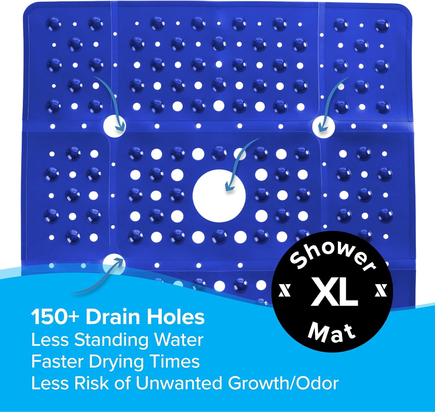 SlipX Solutions 27" Oversize Square Shower Mat, Non-Slip Mat for Elderly & Kids, 100+ Power Grip Suction Cups for Smooth Surfaces, Machine Washable, Solid Navy Blue - Image 7