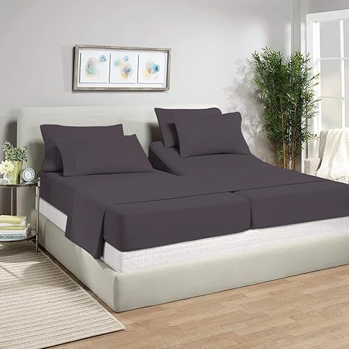 Sábanas divididas California King para camas ajustables, juego de sábanas divididas de 5 piezas, 800 hilos, 100% algodón egipcio, bolsillo profundo