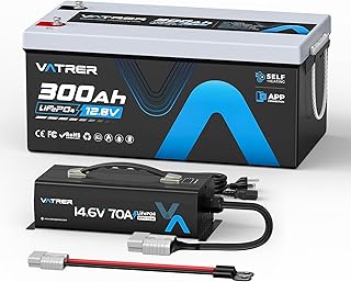 VATRER POWER 12V 300AH Self Heating LiFePO4 Lithium Battery with 200A BMS, 4000-15000 Rechargeable Cycles, included 14.6V 70A LiFePO4 Battery Charger, Perfect for RV/Camper, Van, Marine