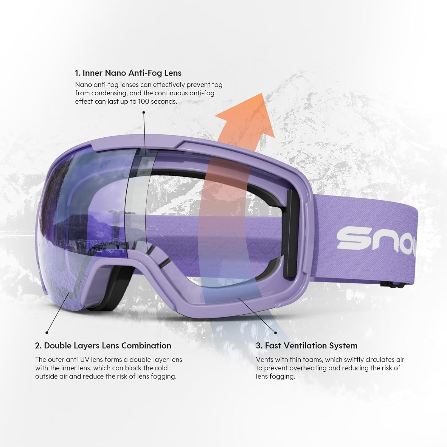 Ski Goggles Over Glasses-Ski Snowboard Snowmobile Goggles for Men Women Adult, Anti Fog 100% UV Protection
