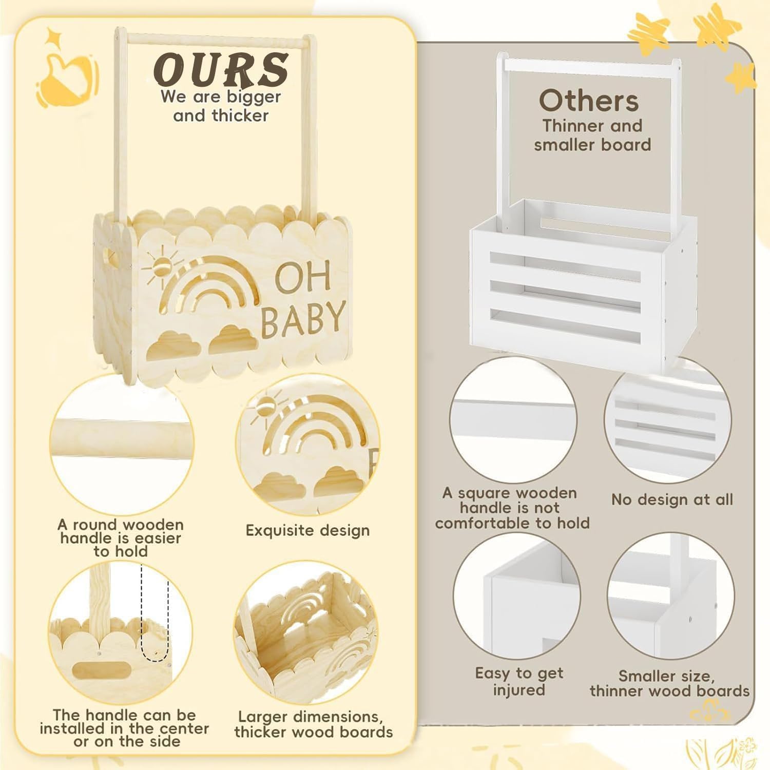 Wooden Baby Shower Crate Closet, Large Baby Shower Cupboard, Newborn Clothes Wardrobe Storage Basket with Handle Garland and 6 Clothes Hangers, Welcome Baby Gifts, for Pregnancy, 50.6 x 34 x 22.8cm