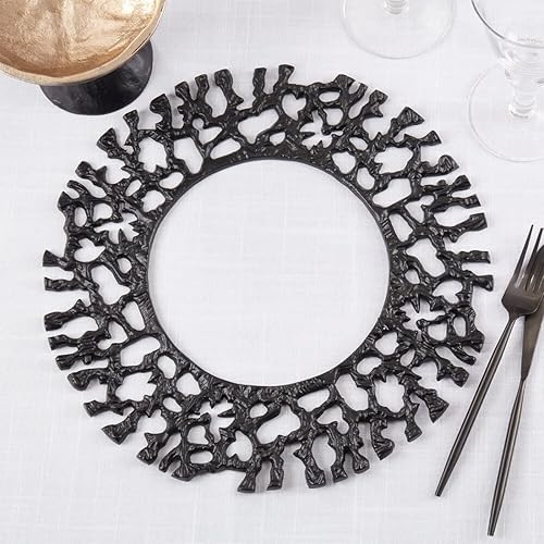 Miniatura 6 de Fennco Styles Modernas placas de carga de aluminio con borde coral de 13 pulgadas redondas 1 pieza cargadores de mesa dorados para banquetes cenas
