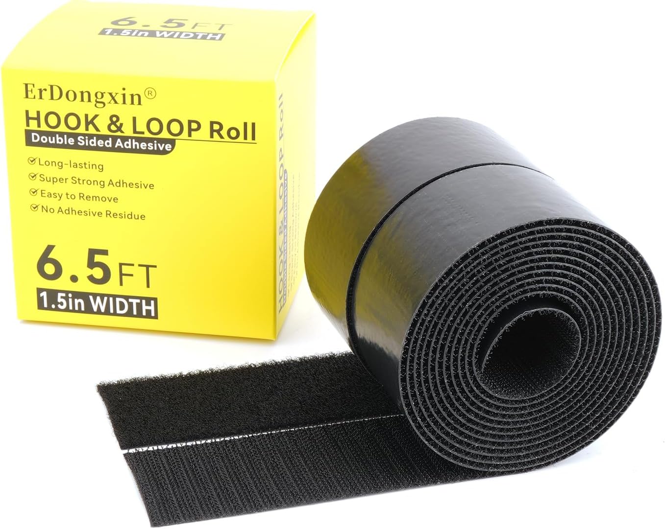 Hook and Loop Tape 6.5Ft x 1.5Inch Heavy Duty Double-Sided Adhesive Strips, Strong Sticky Back Fastener Roll, Cuttable Interlocking Tape Fasteners for Home, Office, Car, School & DIY Crafts Black