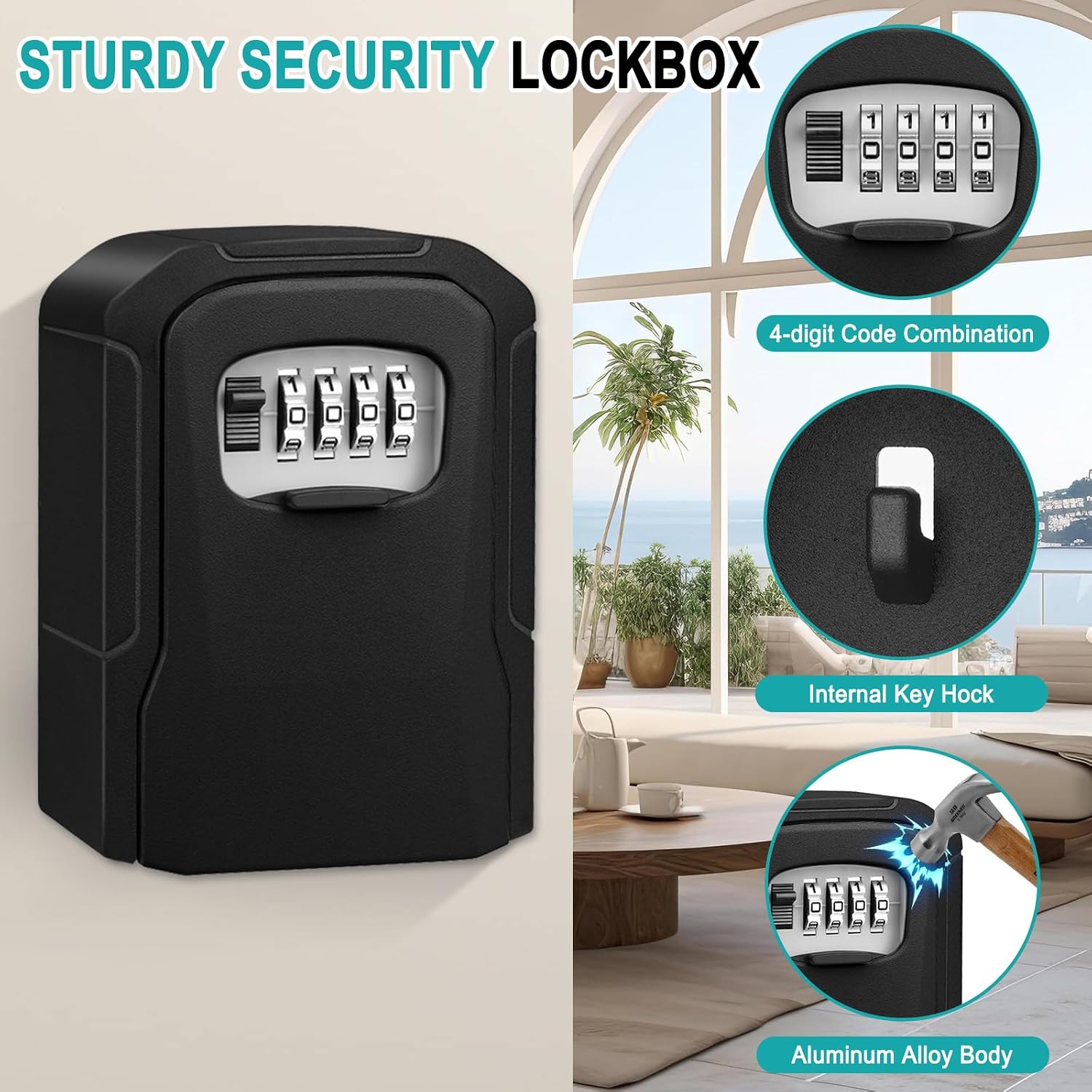 Key Lock Box, Wall Mount Security Lock Box for Keys with Code image 2