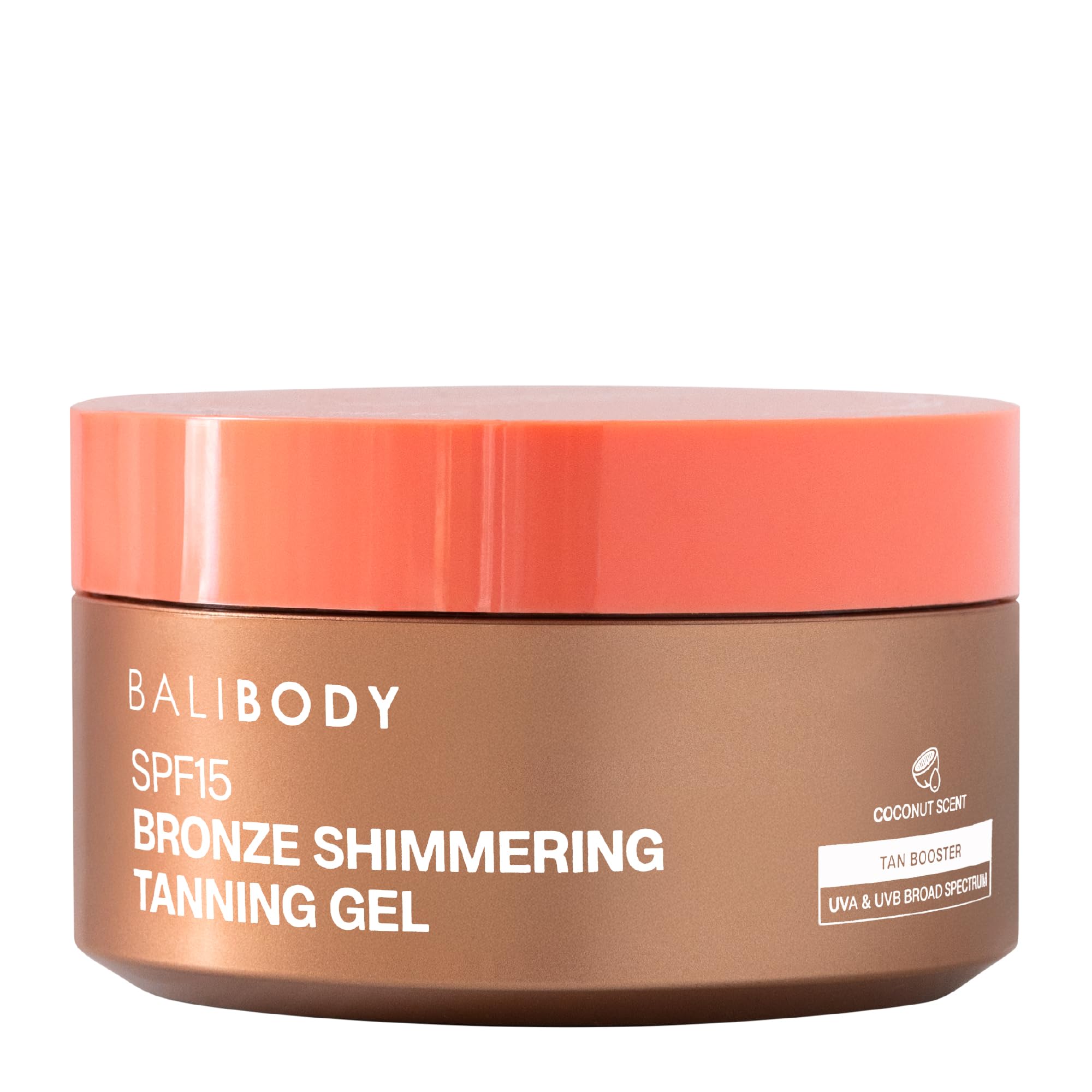 Bali Body Bronze Shimmering Tanning Gel SPF 15 – Sun-Kissed Glow with Coconut Scent, Carrot Root & Vitamin E – Organic Bronzer & Shimmer Sunscreen for