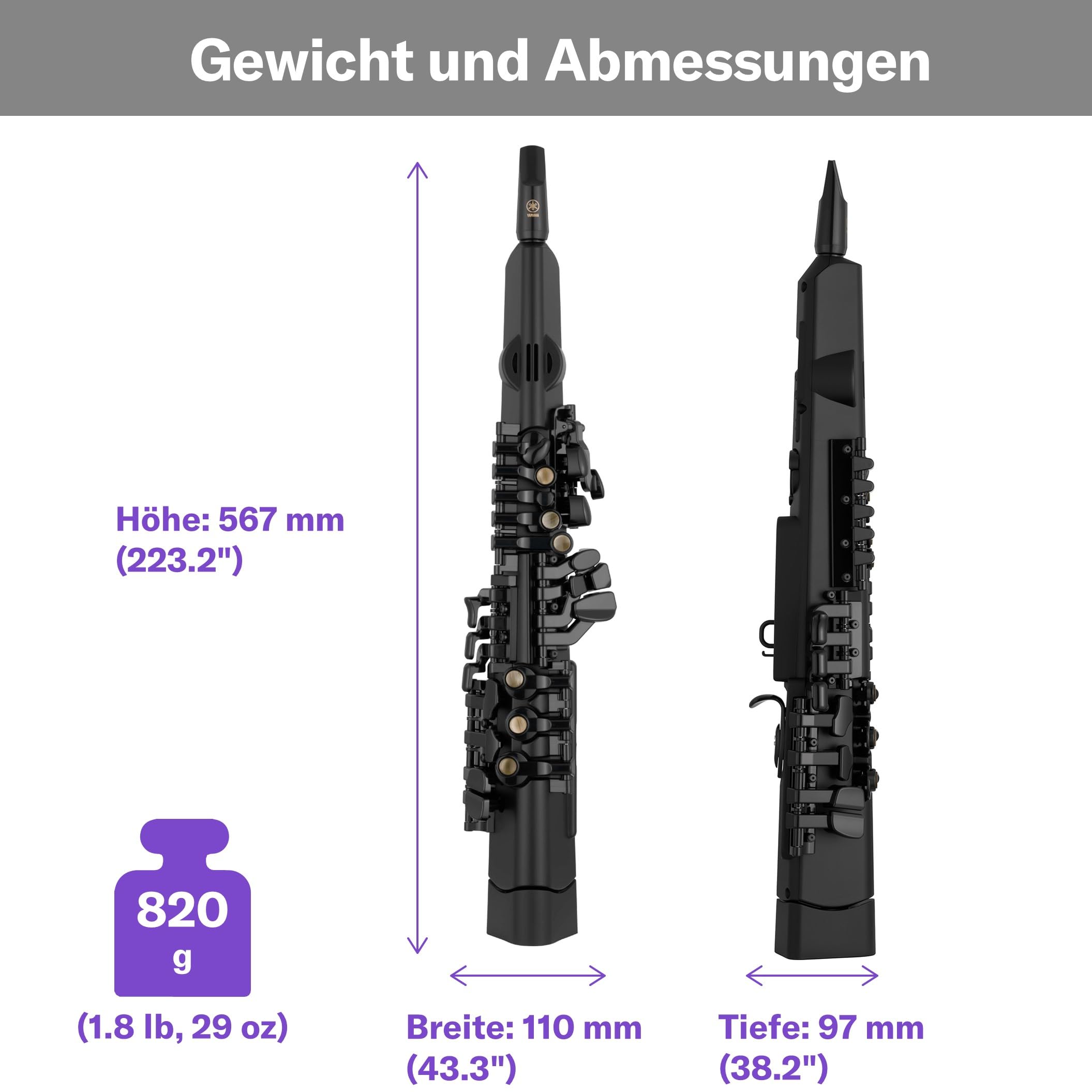 Yamaha YDS-120 Digitales Saxophon - mit 56 authentischen Saxophon Klängen, Atemsensor, Lautstärkeregler, USB- und Kopfhöreranschluss. Die perfekte Verschmelzung akustischer und digitaler Technologien.
