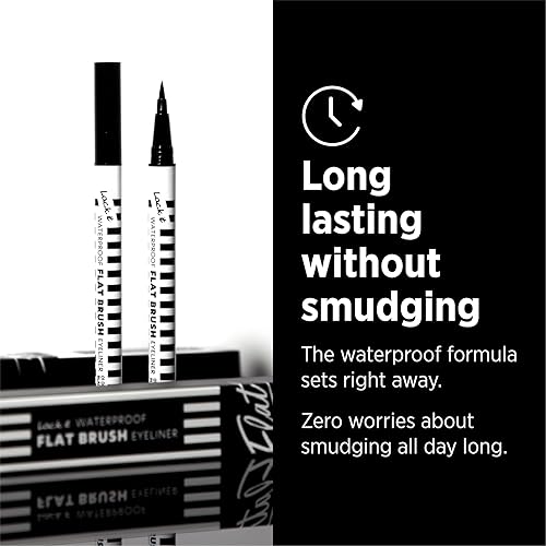 Miniatura 4 de L.O.C.K. Delineador de ojos de pincel plano impermeable de color 01 pulgadas, resistente al agua, de larga duración, doble cepillo, negro, red.