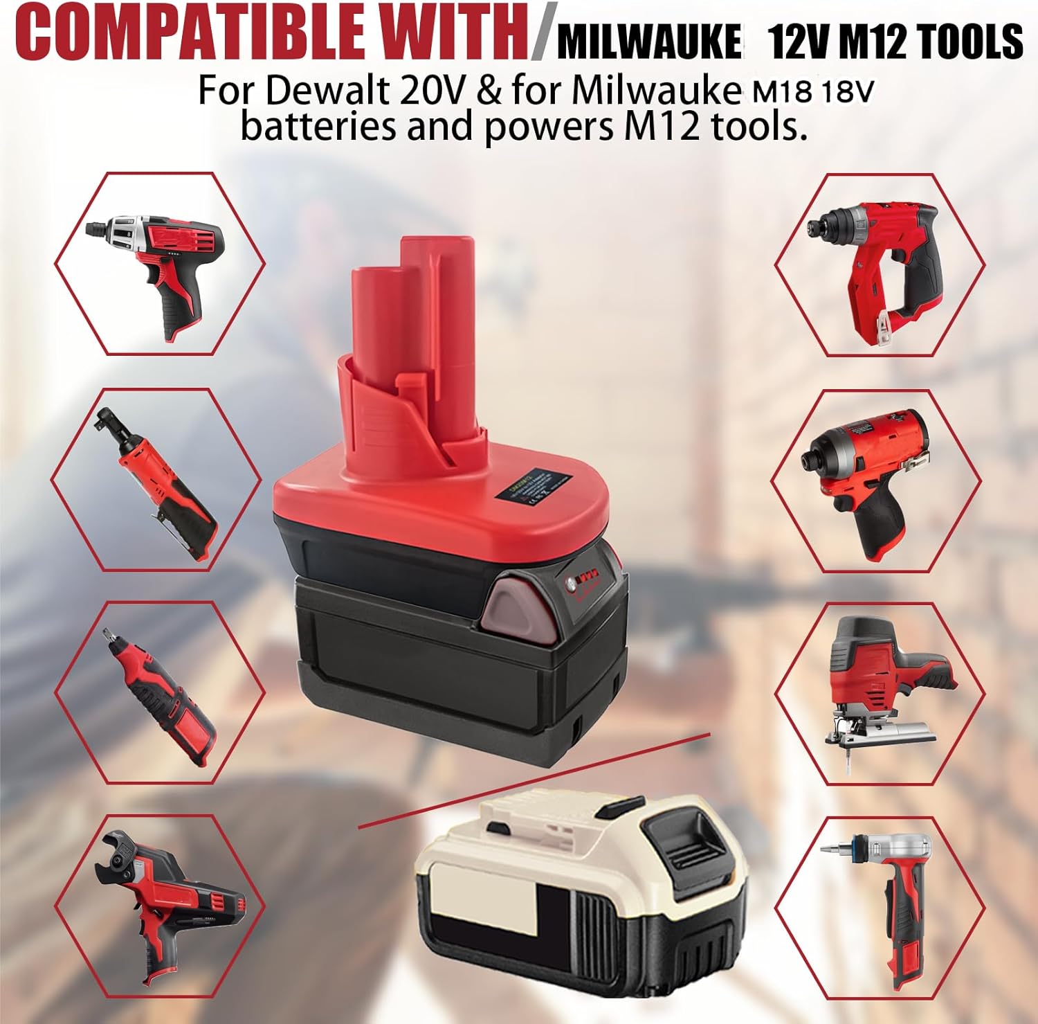 for Milwaukee M12 Battery Adapter, Convert for DeWalt 20V Battery to for Milwaukee 12V Tools, for M18 to M12 Milwaukee Tools Adapter (Not Include Battery)