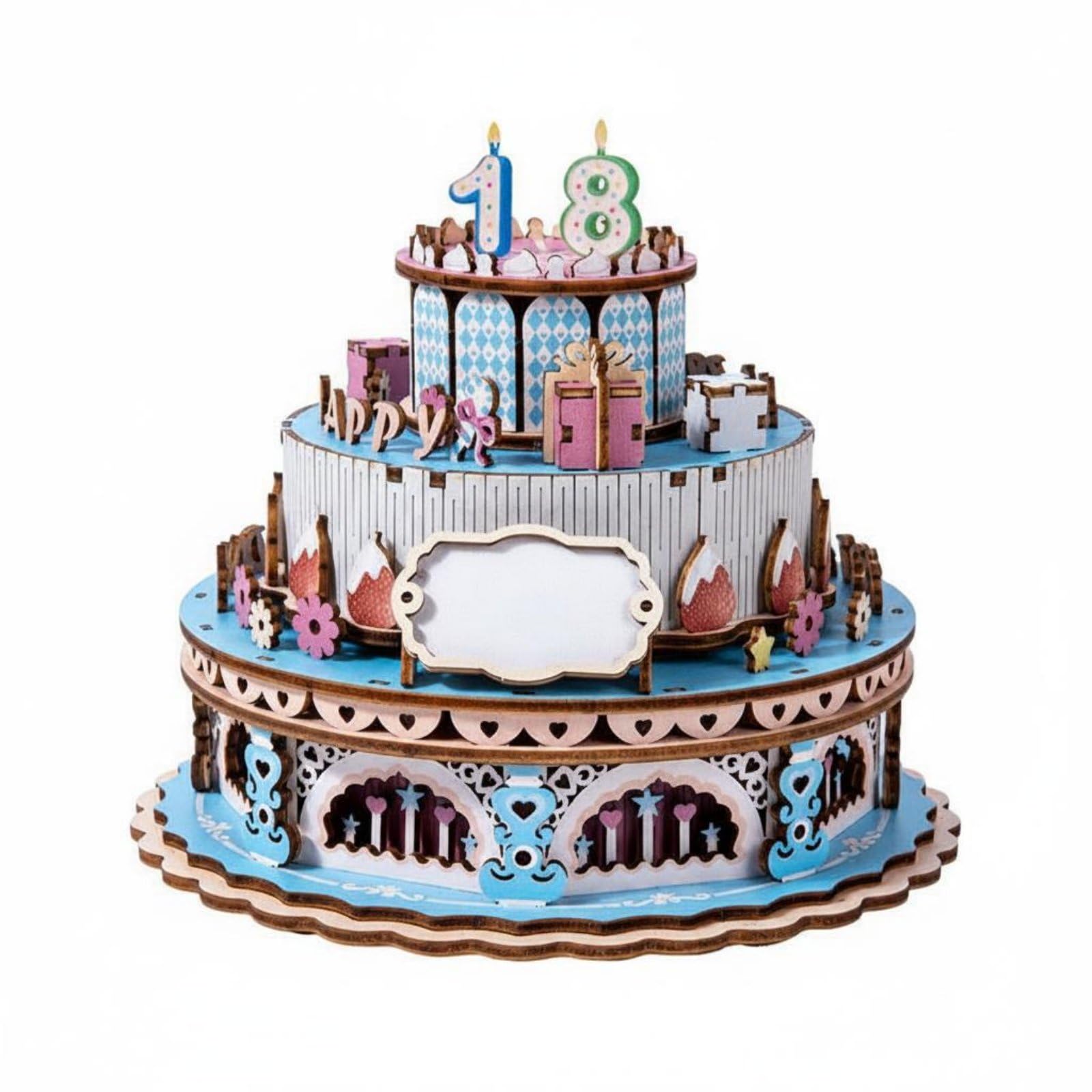 Colcolo Kinder Musikpuzzle Holzspielzeug 3D Kuchenmodell Musikdose Rotierend Bausatz Geduldsspiel Lernspiel Deko Geschenk für Kinderzimmer Basteln, Blue