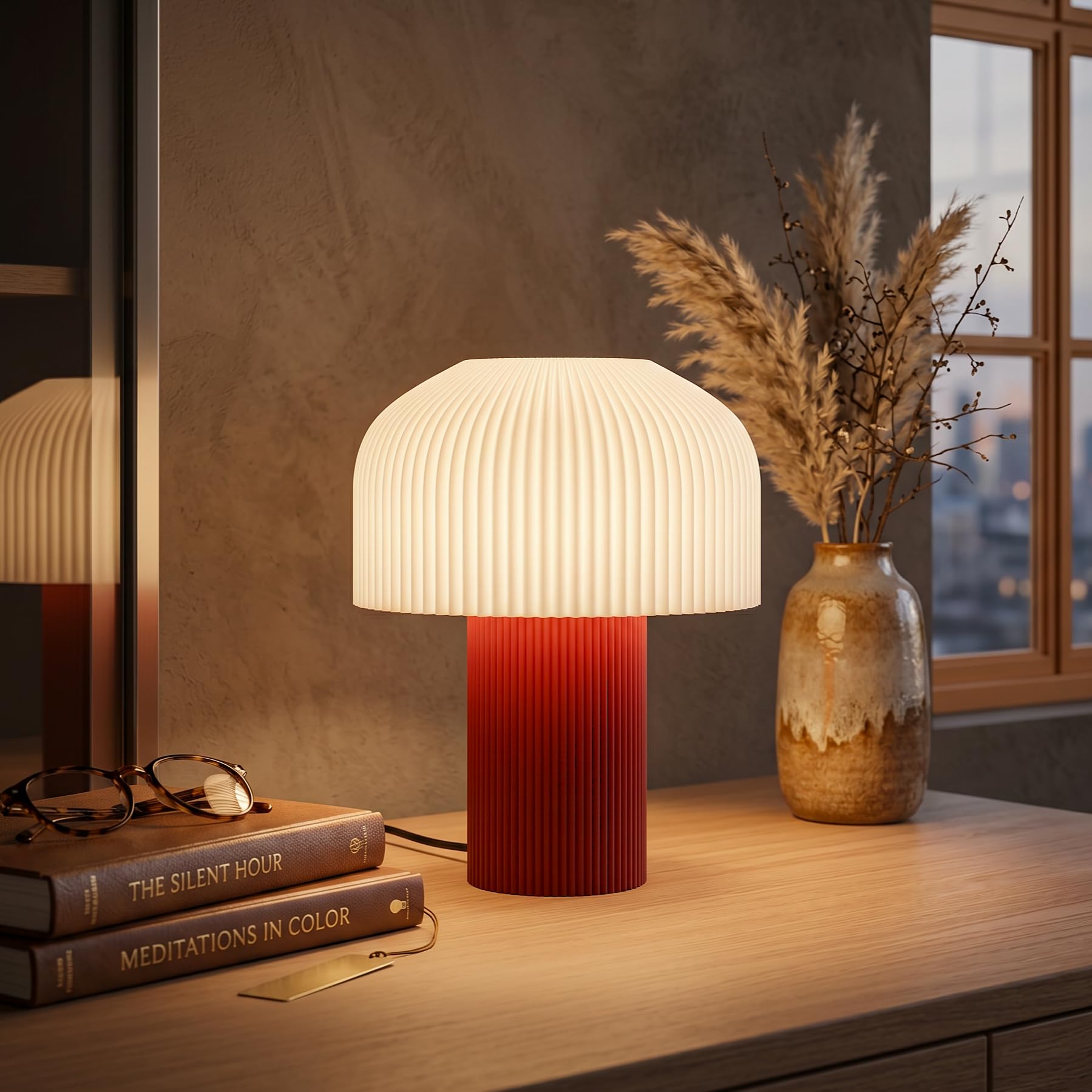 3D Printed Table Lamp for Bedroom, Bedside Modern Decorative LED Night Lamp with E27 Bulb, Warm Ambient Light, Designer Desk Lamp for Living Room, Home Decor & Study Table (Red)-image-38