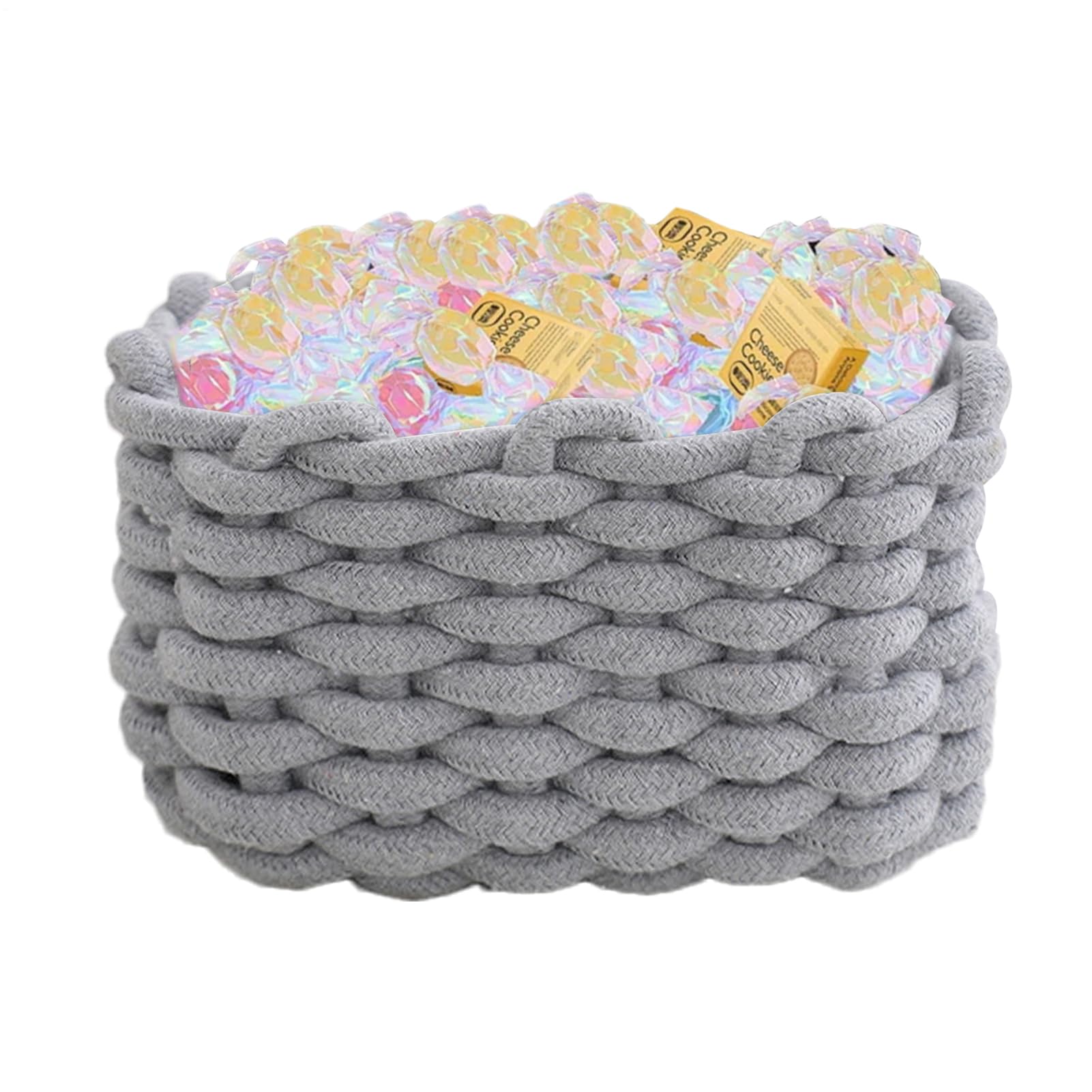 Cesta de cuerda de algodón para solucionar el desorden de juguetes pequeños en estanterías